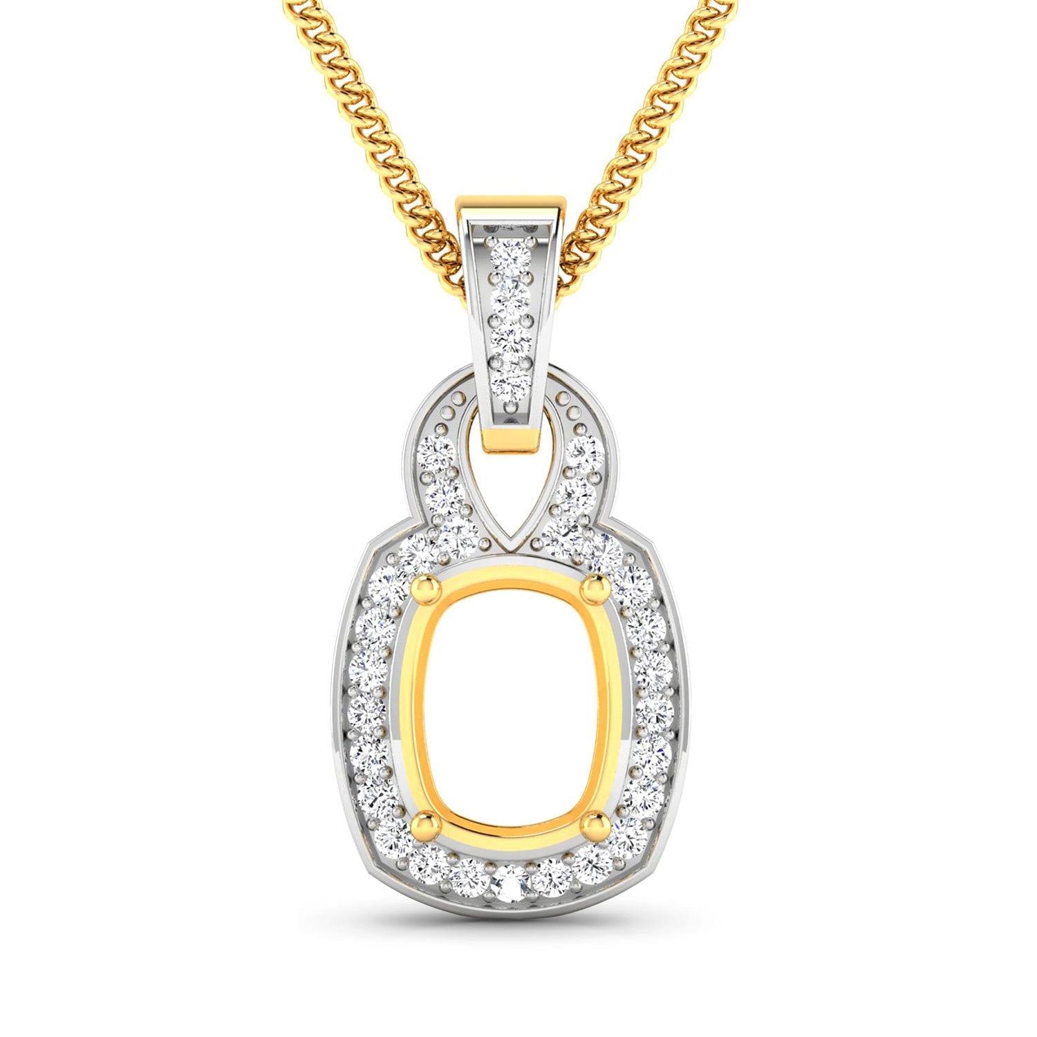 0.25 Carat Genuine White Diamond 14K Yellow Gold Semi Mount Pendant - holds 9x7mm Cushion Gemstone on sale at MyriadMart