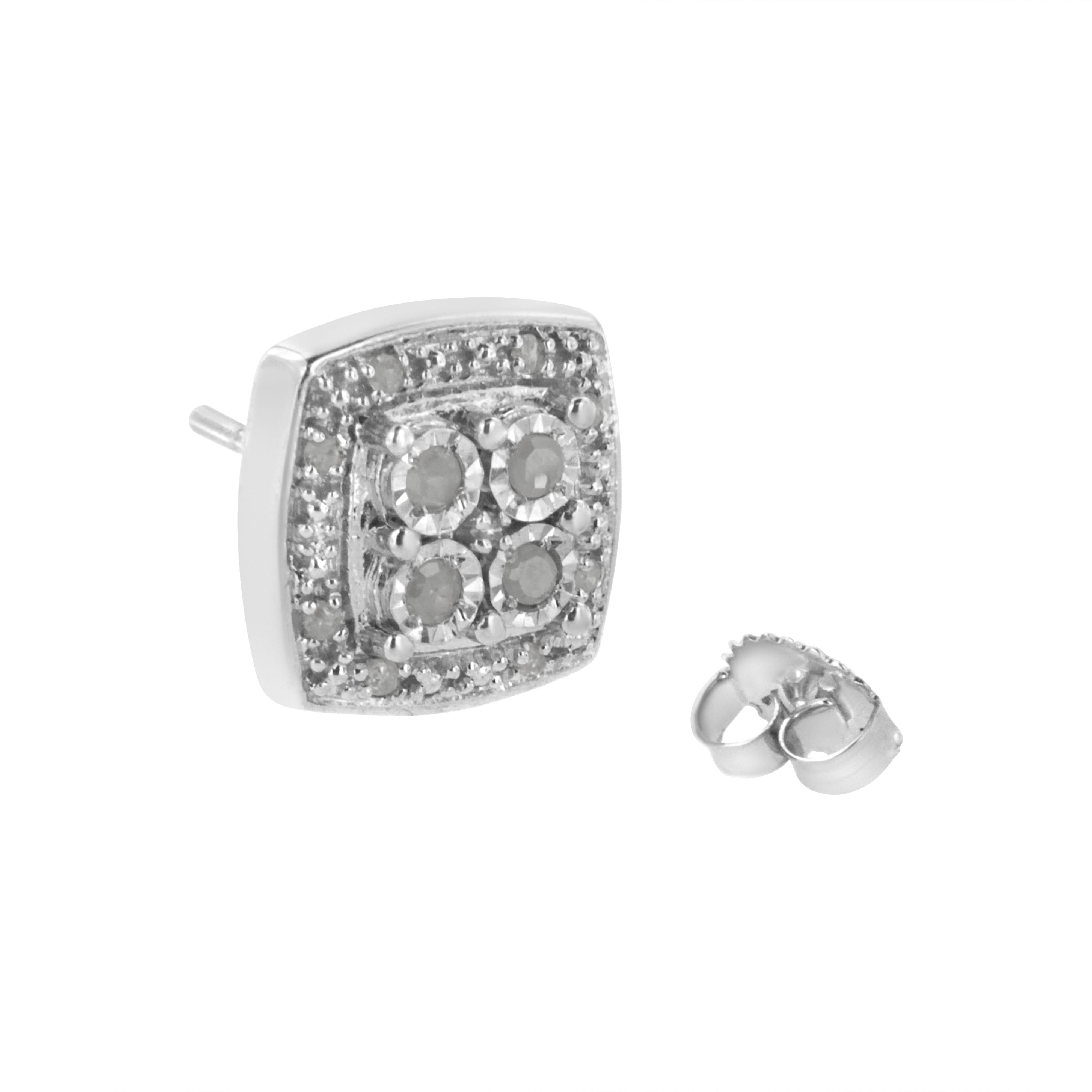 .925 Sterling Silver 1/4 cttw Round Cut Diamond Square Shape Milgrain Stud Earrings I-J Color, I3 Clarity on sale at MyriadMart