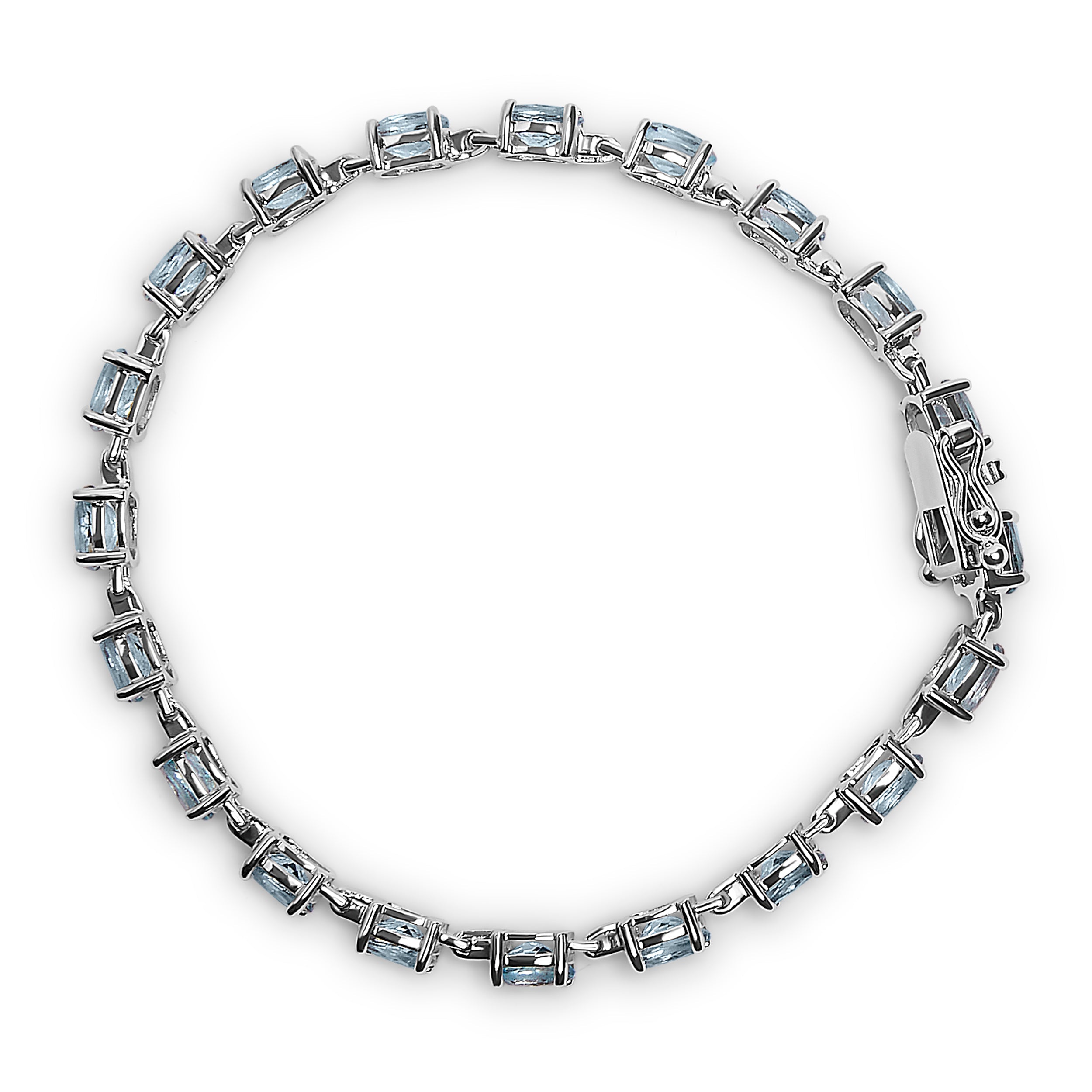.925 Sterling Silver 11.0 Cttw Oval Shaped Created Light Blue Topaz Link Bracelet - 7 inch on sale at MyriadMart