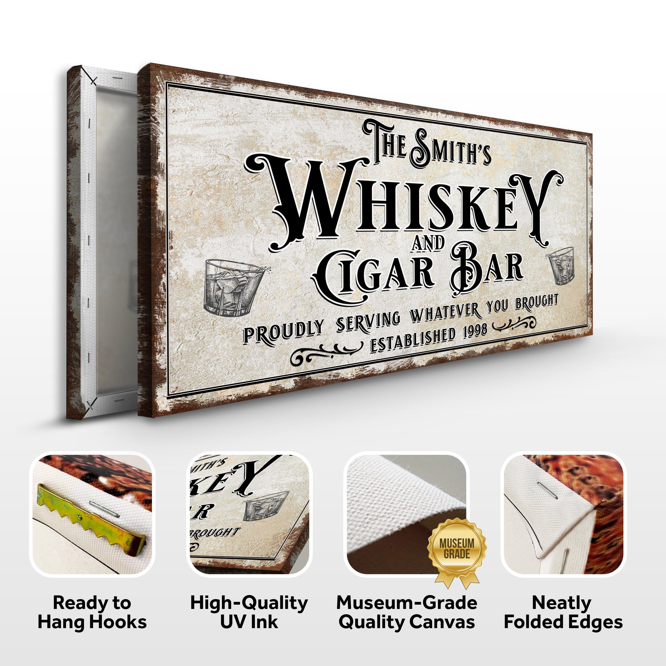 Personalized Whiskey and Cigar Bar Sign on sale at MyriadMart