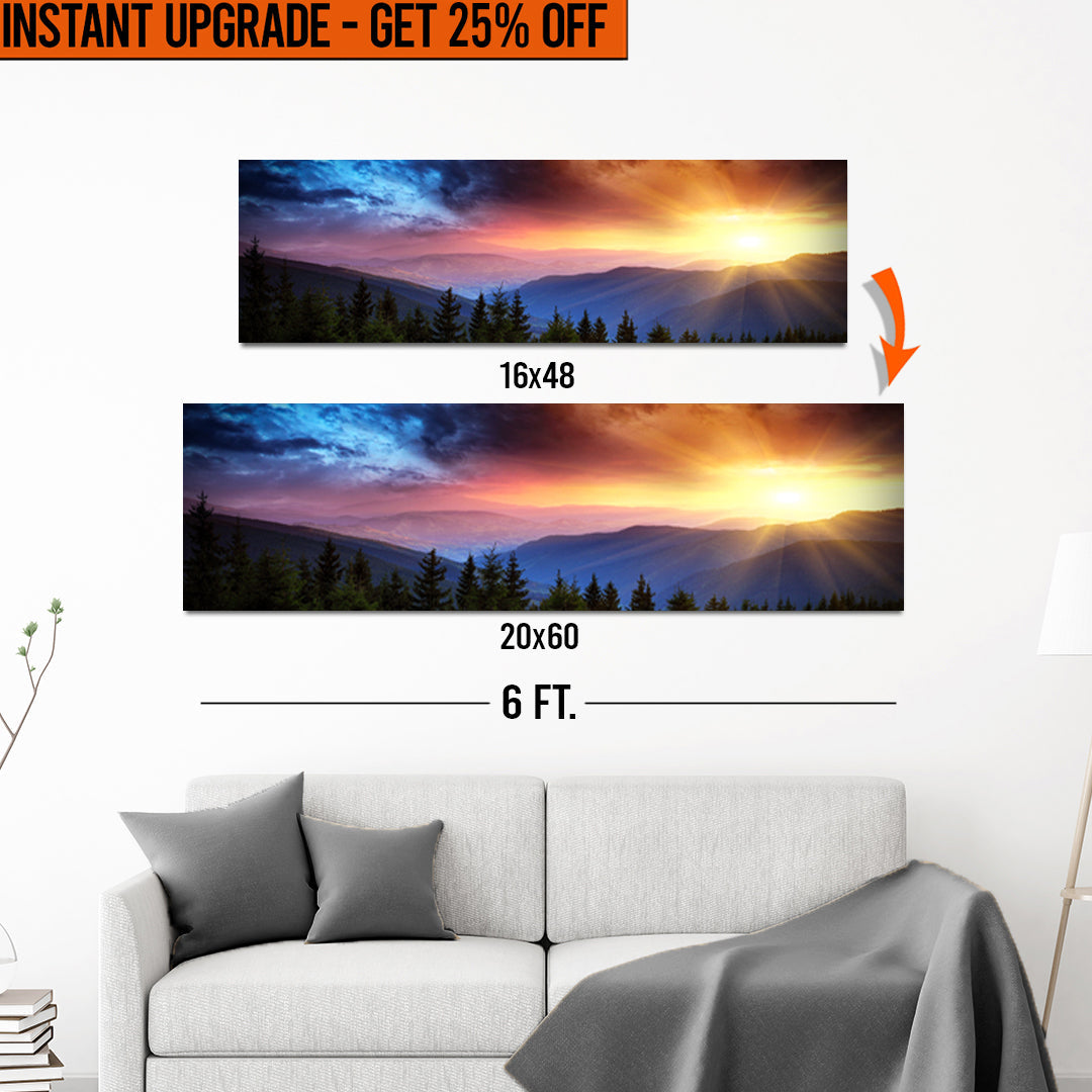 Upgrade Your 16x48 Inches 'Purple And Sunrise' Style 1 Canvas To 20x60 Inches on sale at MyriadMart