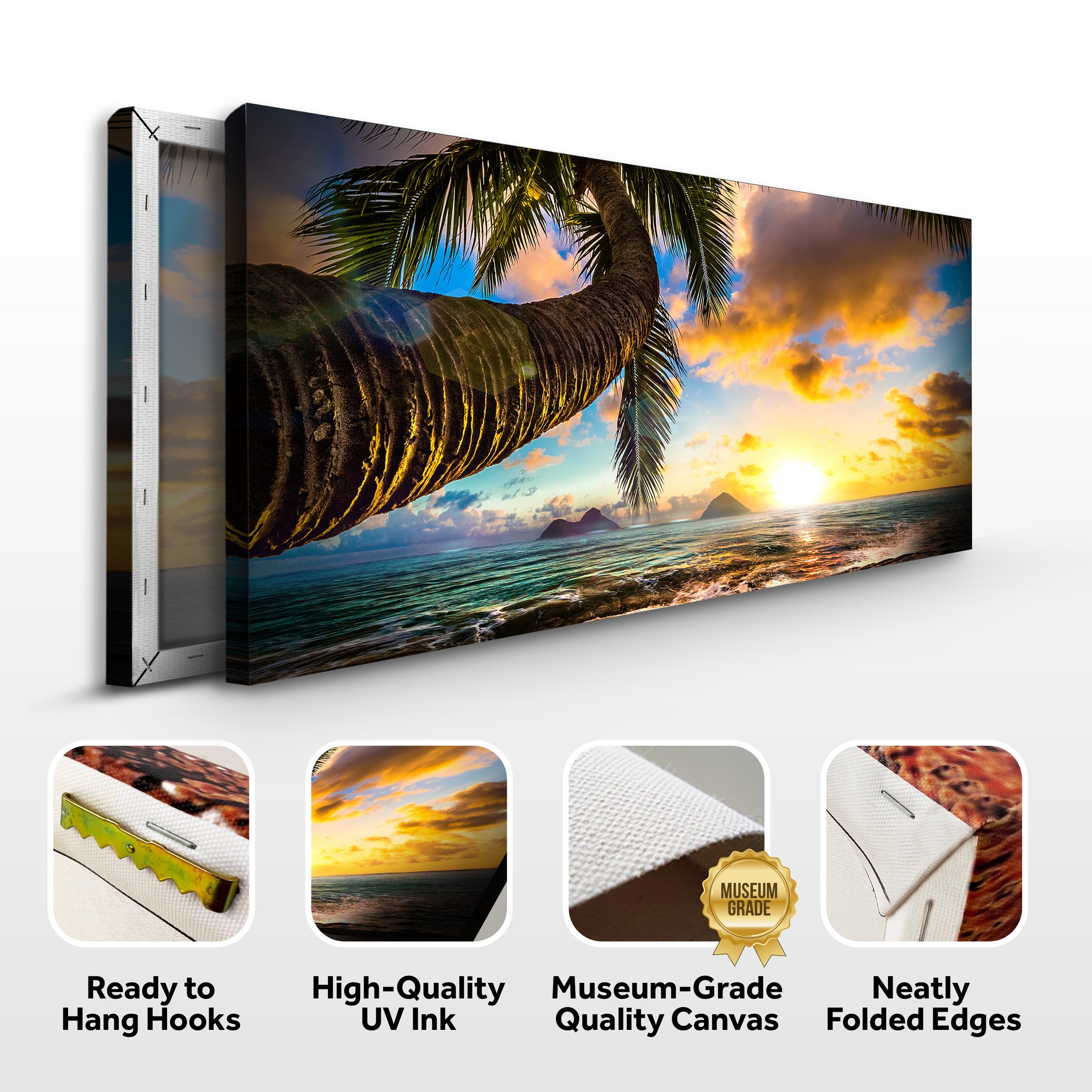Tropical Blue Beach Hawaii Sunset Canvas Wall Art on sale at MyriadMart