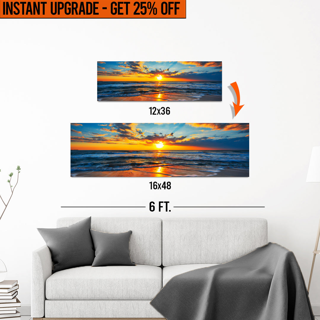 Upgrade Your 12x36 Inches 'Sunrise On Atlantic Ocean' Style 1 Canvas To 16x48 Inches on sale at MyriadMart
