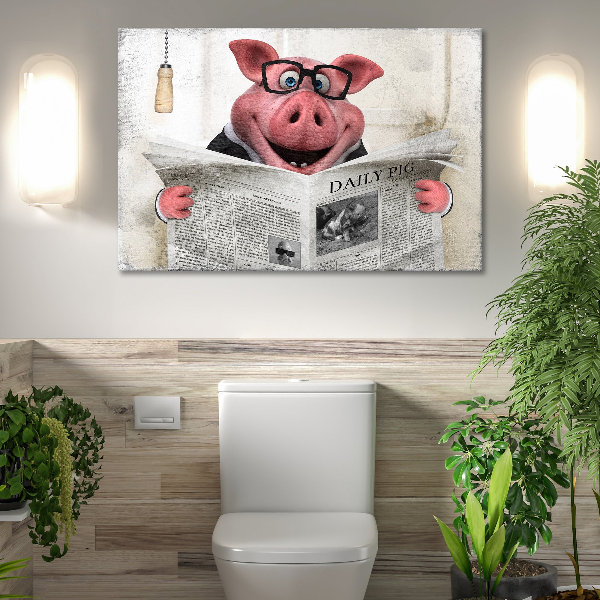 Grand Pig Reading Newspaper Canvas Wall Art on sale at MyriadMart