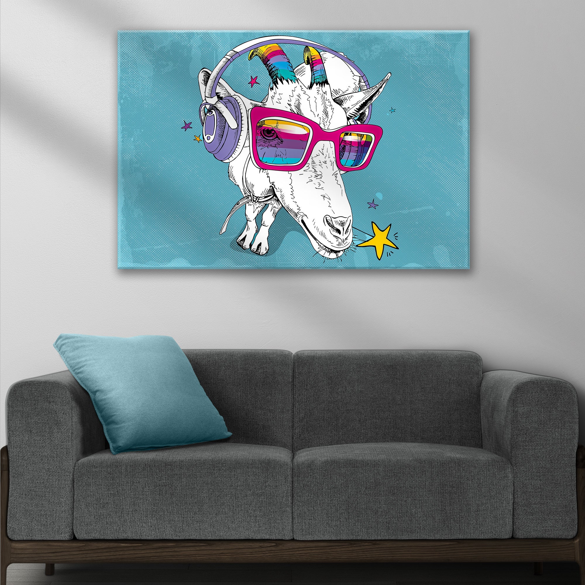 Rainbow Cool Goat Canvas Wall Art on sale at MyriadMart