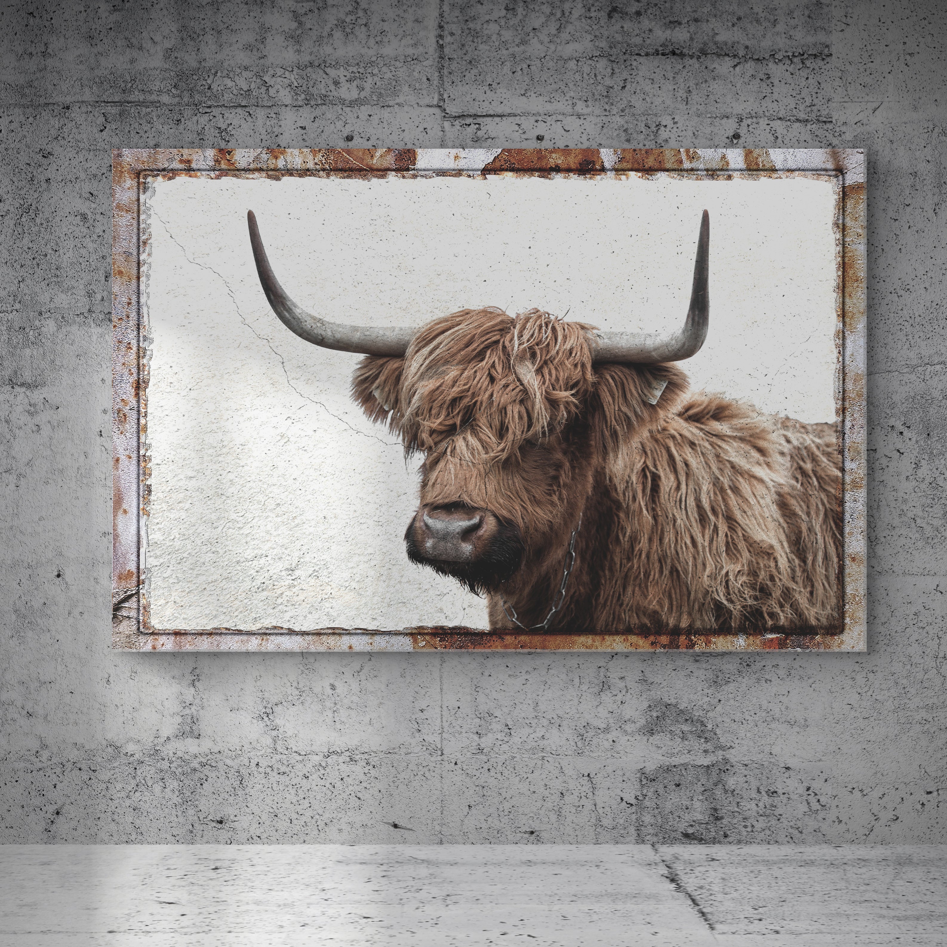 Natural Rustic Highland Cow Canvas Wall Art on sale at MyriadMart