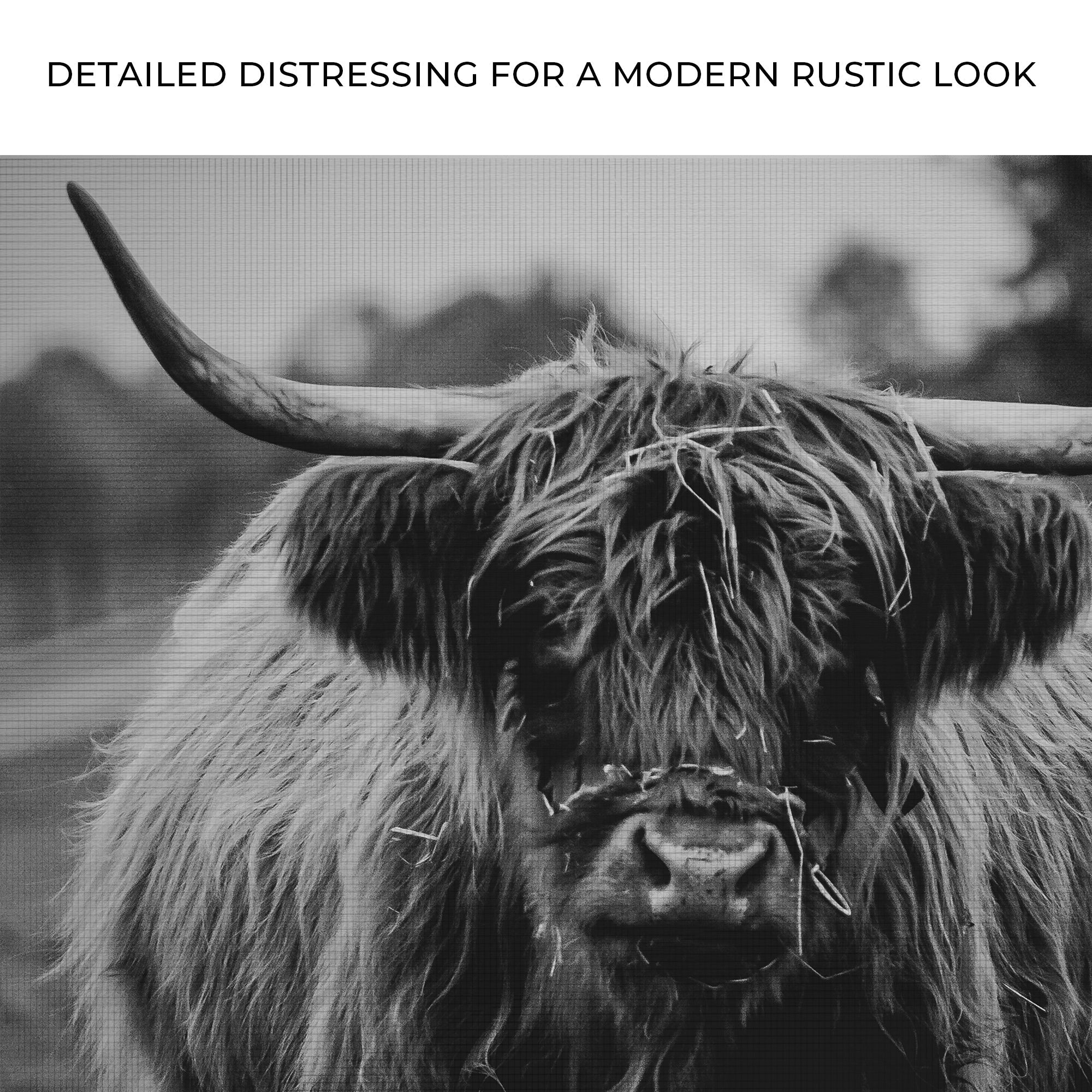 Highland Cow Rustic Gray Canvas Wall Art on sale at MyriadMart
