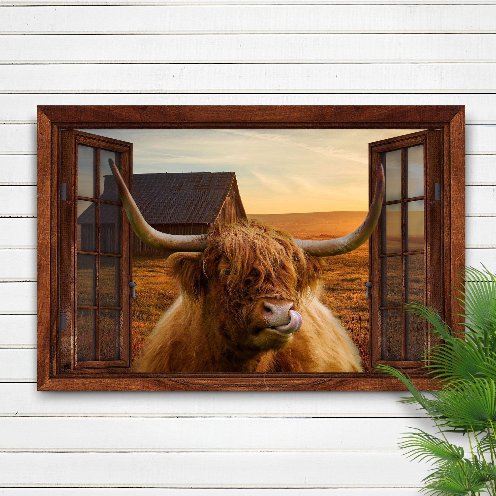 Highland Cow Window View Canvas Wall Art on sale at MyriadMart