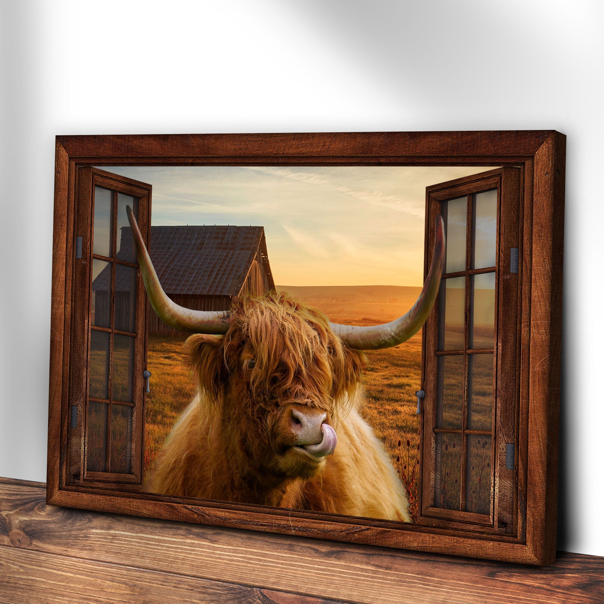 Highland Cow Window View Canvas Wall Art on sale at MyriadMart
