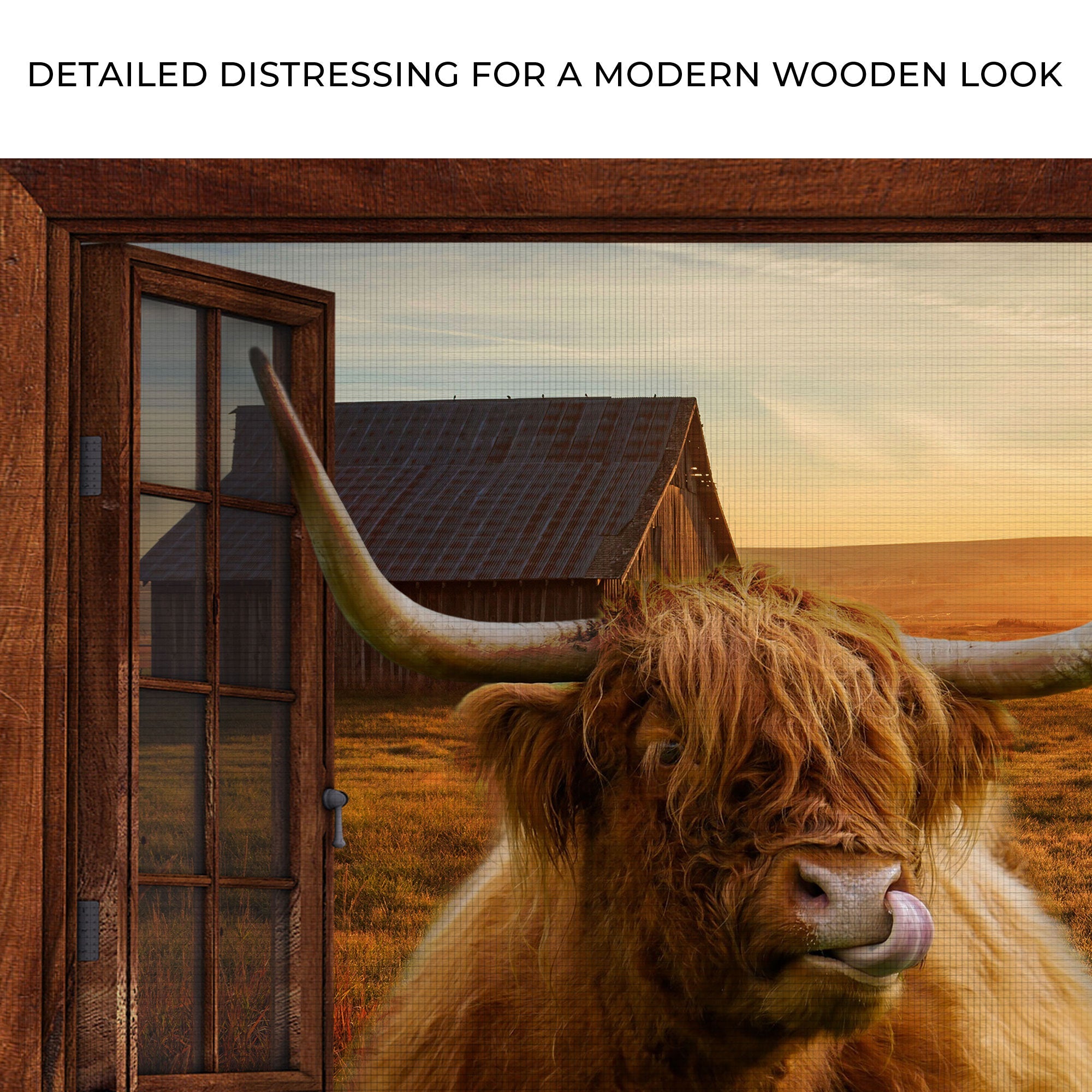 Highland Cow Window View Canvas Wall Art on sale at MyriadMart