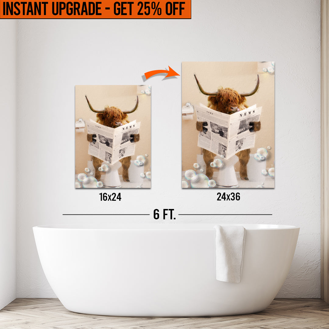 Upgrade Your 24x16 Inches 'Highland Cow Reading Newspaper' Canvas To 36x24 Inches on sale at MyriadMart