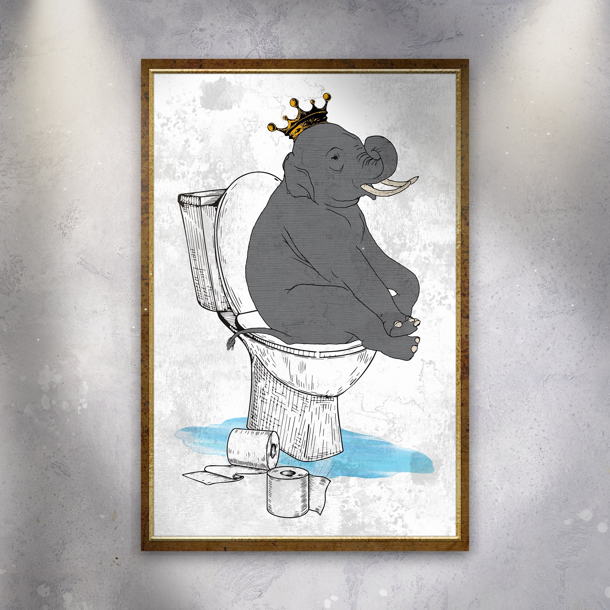 King Elephant On Toilet Canvas Wall Art on sale at MyriadMart