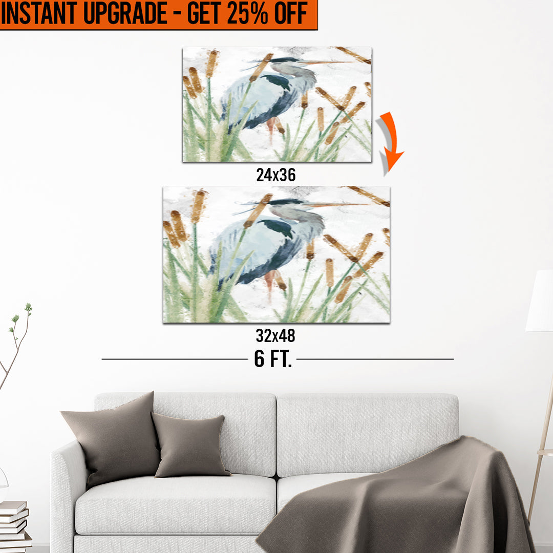 Upgrade Your 36x24 Inches 'Heron In The Reeds' Canvas To 48x32 Inches on sale at MyriadMart