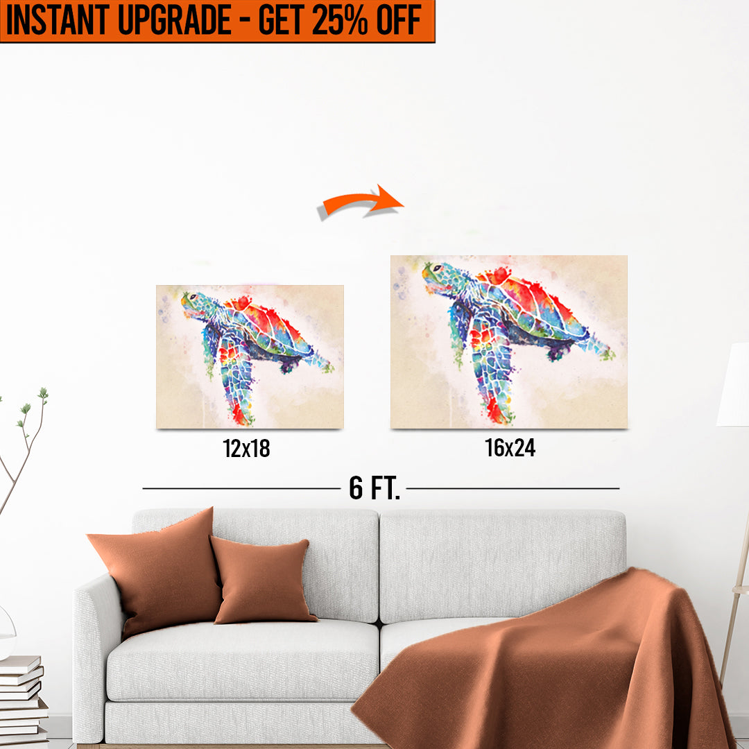 Upgrade Your 12x18 Inches 'Coral Reef Sea Turtle Watercolor' Canvas to 16x24 Inches on sale at MyriadMart