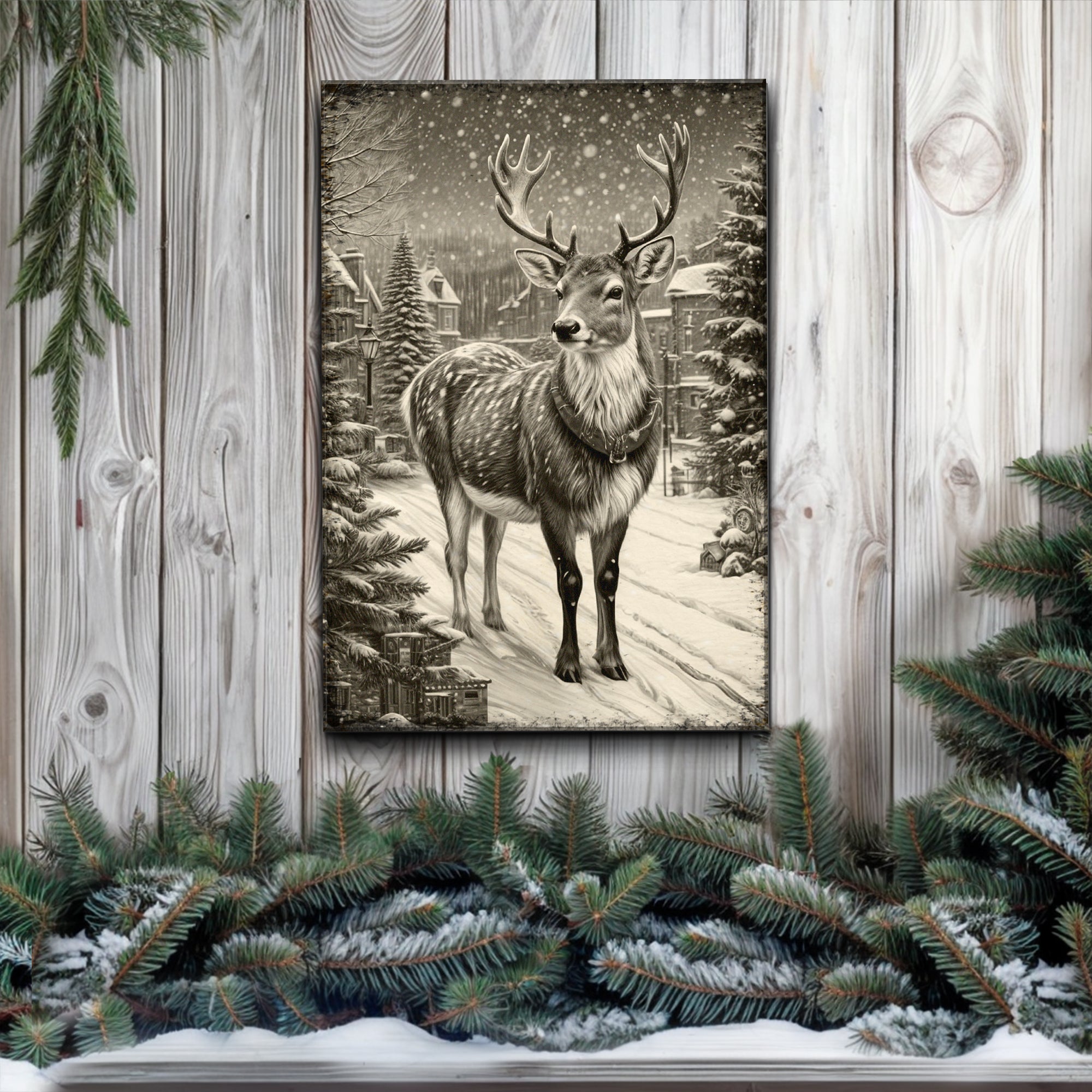 Vintage Winter Deer Christmas Wall Art II on sale at MyriadMart