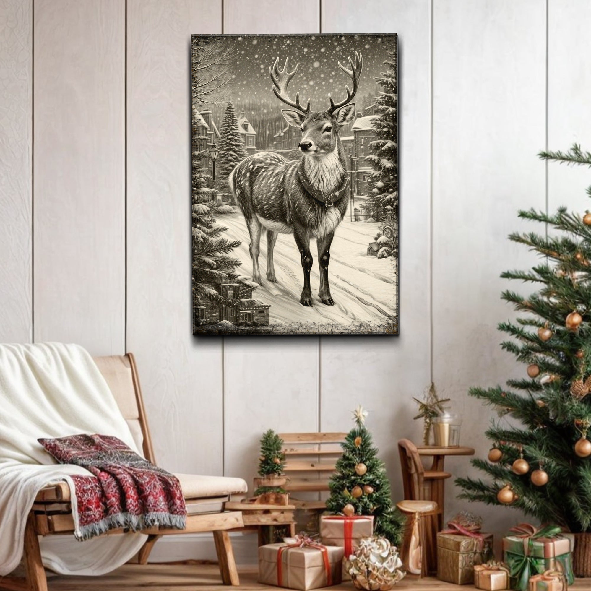 Vintage Winter Deer Christmas Wall Art II on sale at MyriadMart