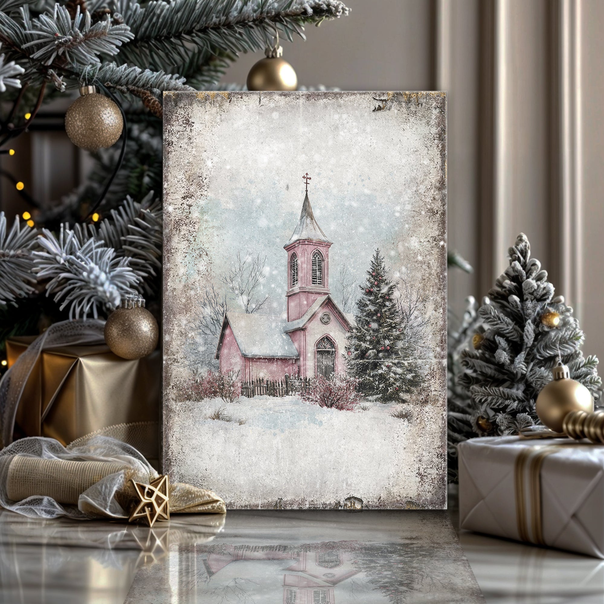 Vintage Church Christmas Wall Art on sale at MyriadMart