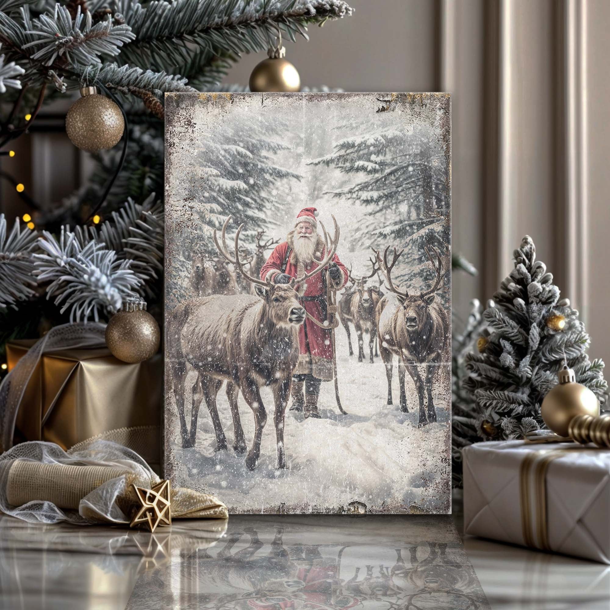 Vintage Woodland Santa Christmas Wall Art on sale at MyriadMart