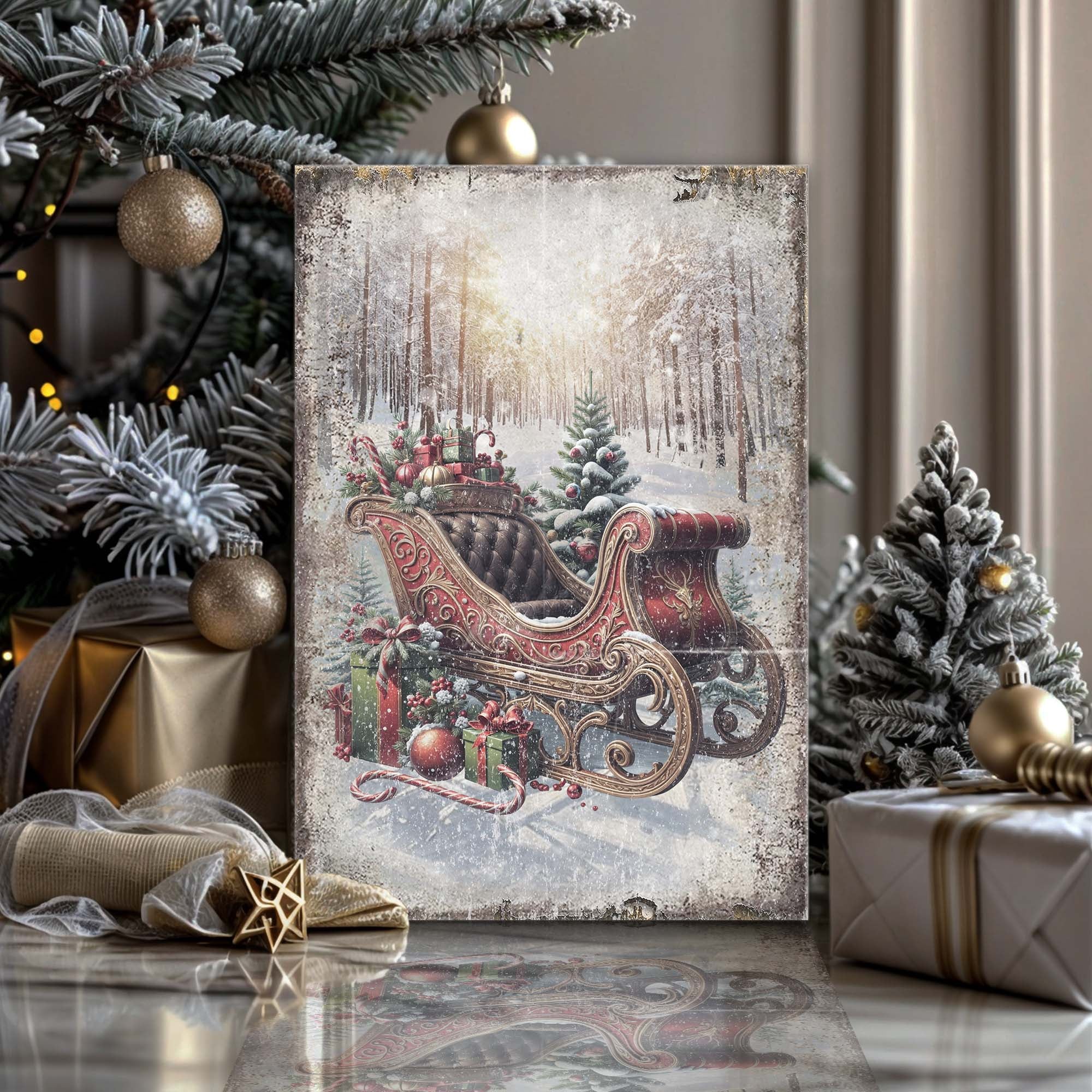 Vintage Christmas Sleigh Sled Wall Art on sale at MyriadMart