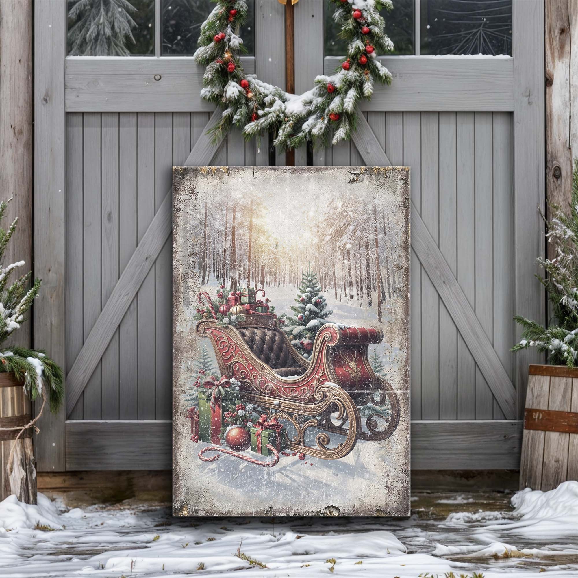 Vintage Christmas Sleigh Sled Wall Art on sale at MyriadMart