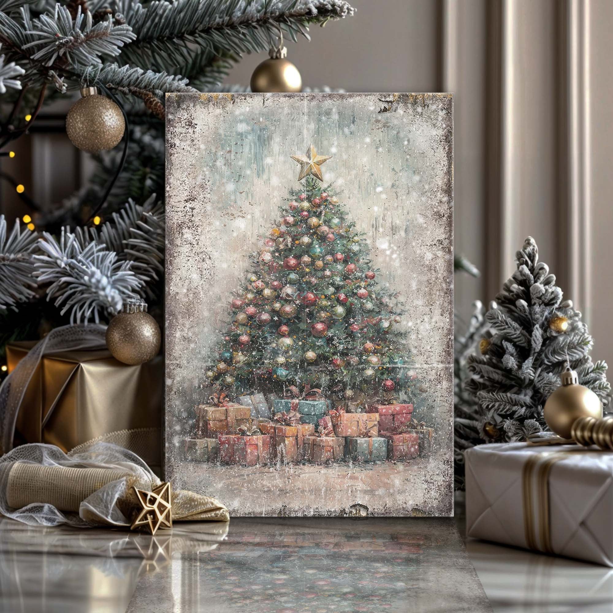 Vintage Christmas Tree With Gifts Wall Art on sale at MyriadMart