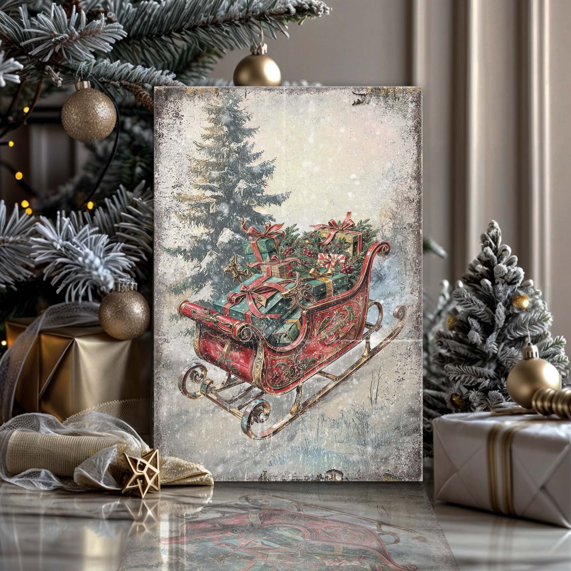 Vintage Christmas Sleigh Sled Wall Art II on sale at MyriadMart