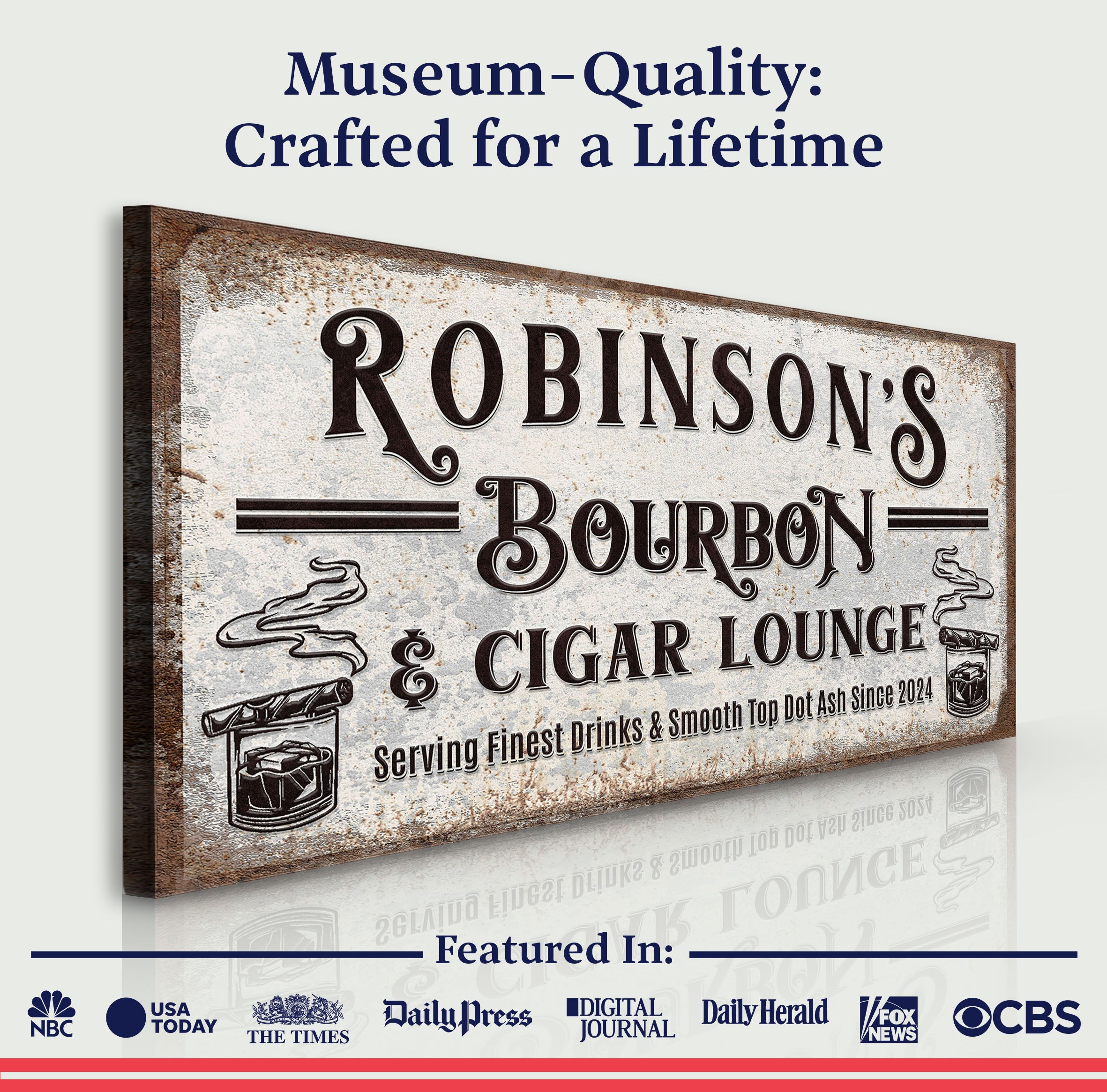 Personalized Bourbon and Cigar Bar Sign on sale at MyriadMart