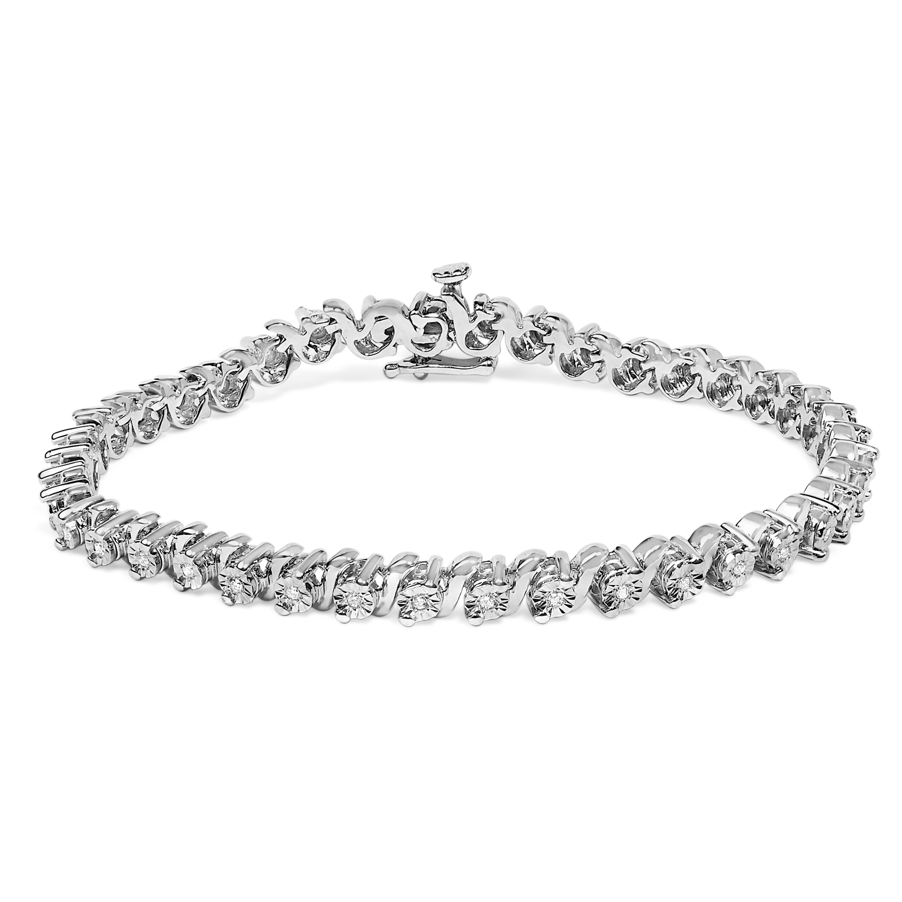 .925 Sterling Silver 1/4 Cttw Diamond Station and S Link Bracelet on sale at MyriadMart
