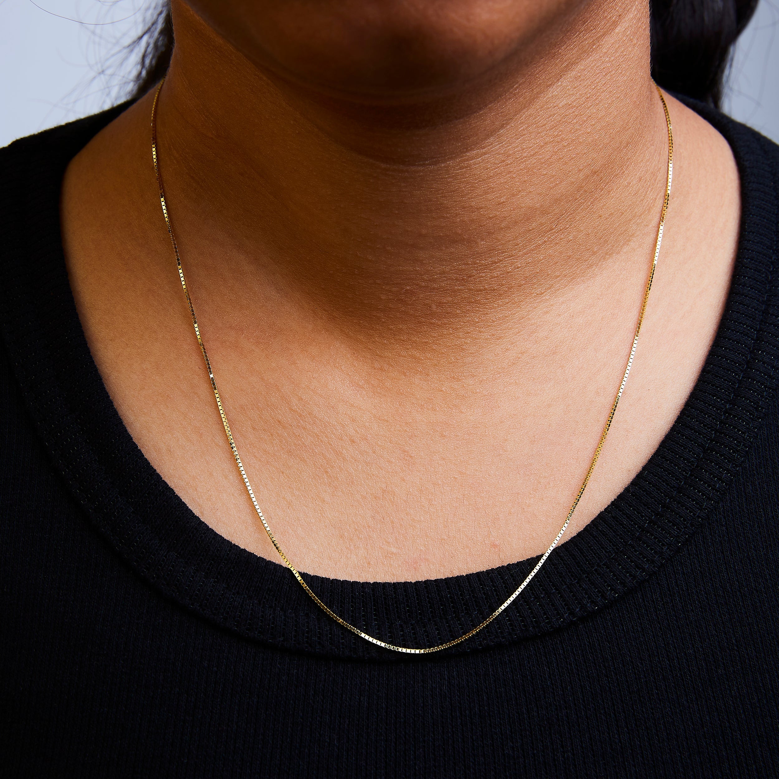 Solid 14K Yellow Gold 0.75mm Classic Box Chain Necklace. Unisex Chain - Size 16 Inches on sale at MyriadMart