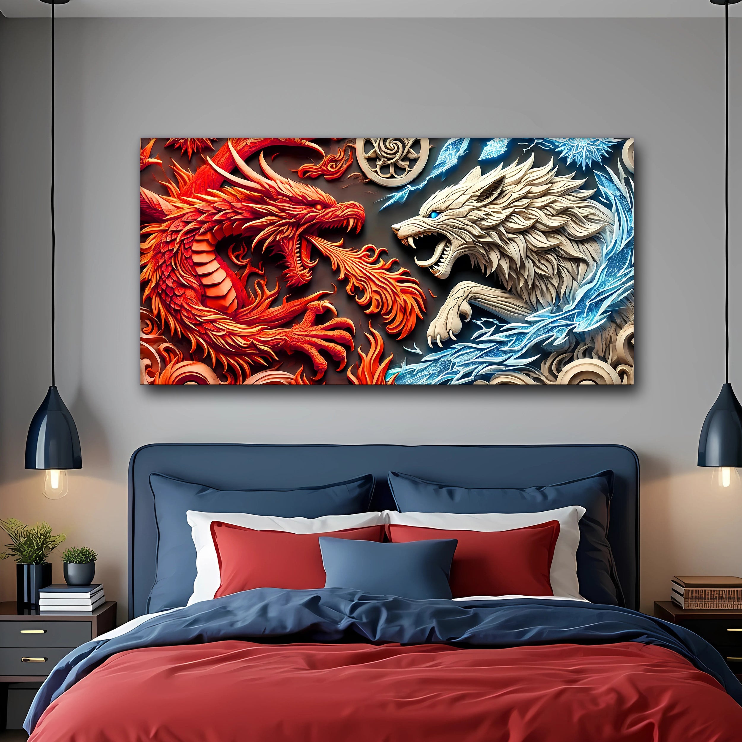 3D Dragon and Wolf Wall Art V on sale at MyriadMart