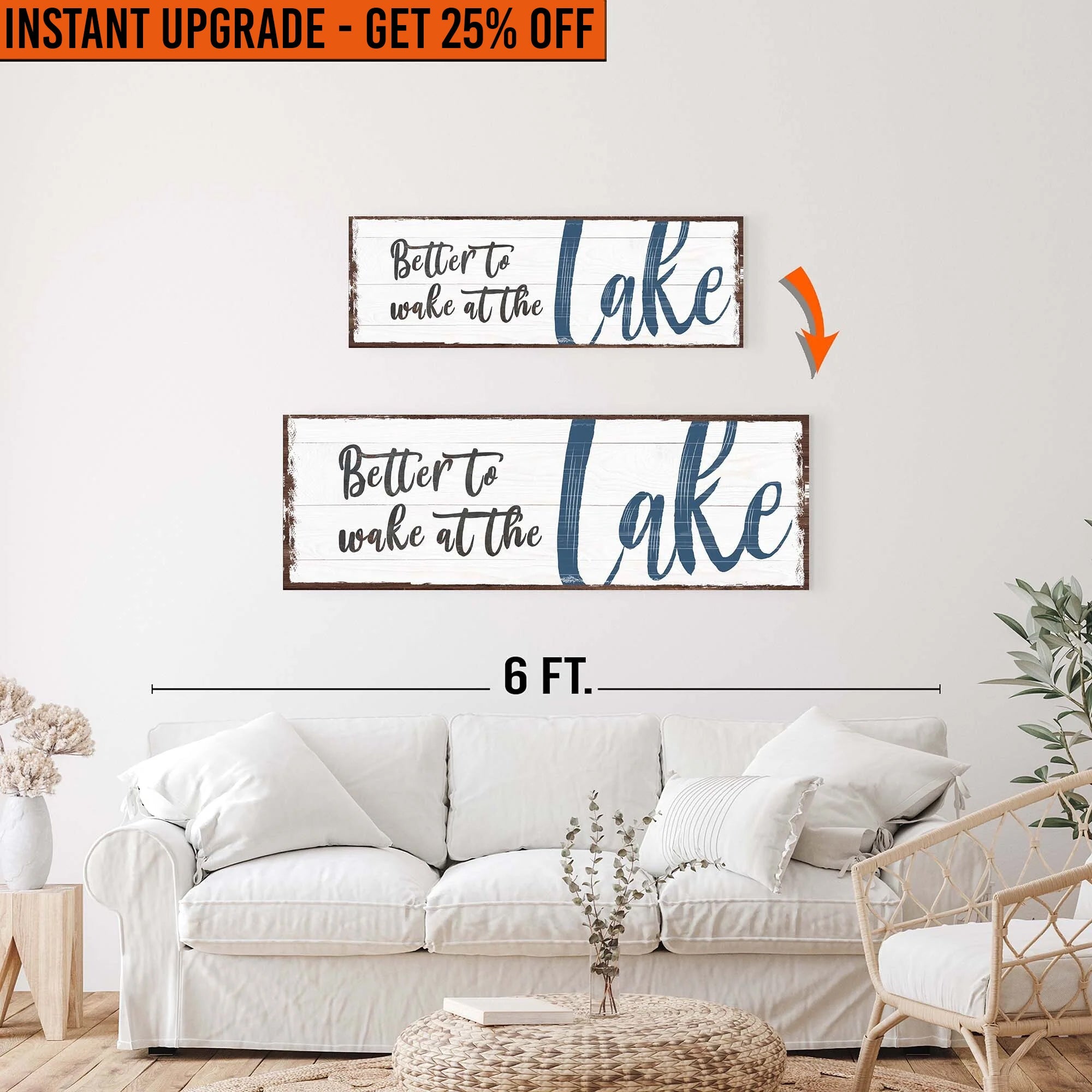 Upgrade Your 36x12 Inches Canvas 'Better To Wake At The Lake Sign' To 48x16 Inches Canvas on sale at MyriadMart