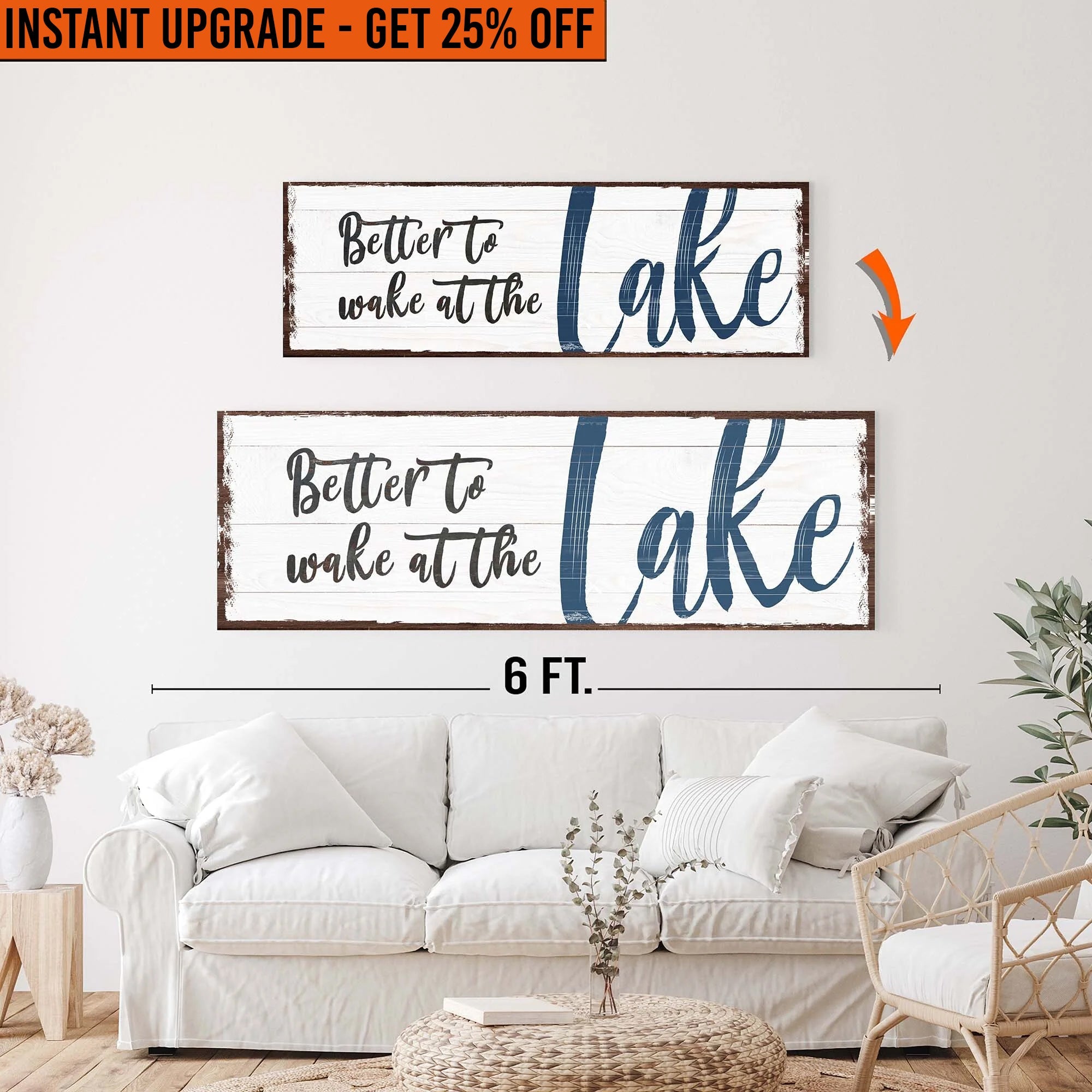 Upgrade Your 48x16 Inches Canvas 'Better To Wake At The Lake Sign' To 60x20 Inches Canvas on sale at MyriadMart