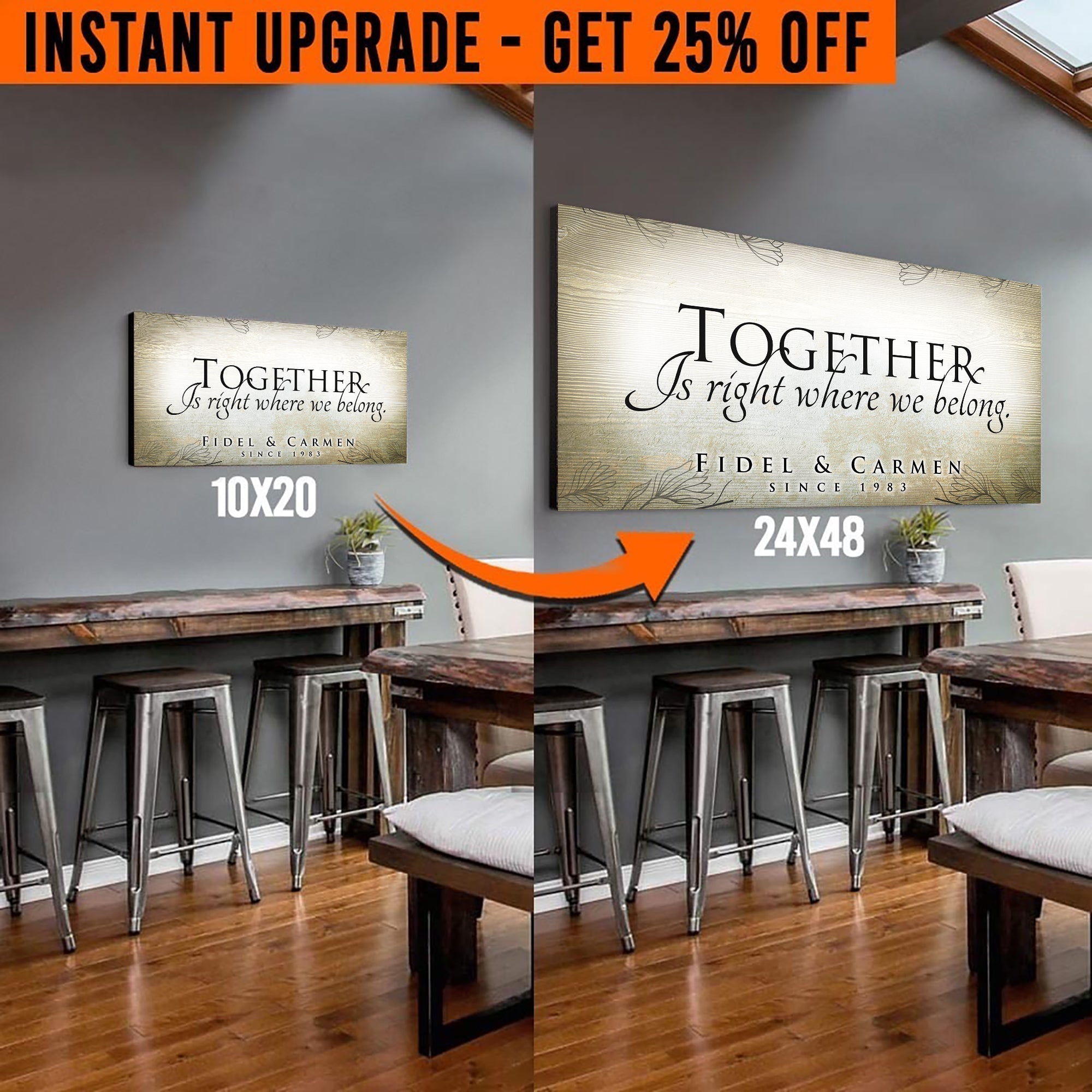 Upgrade Your 20x10 Inches 'Together' Style 3 Canvas To 24x48 Inches on sale at MyriadMart