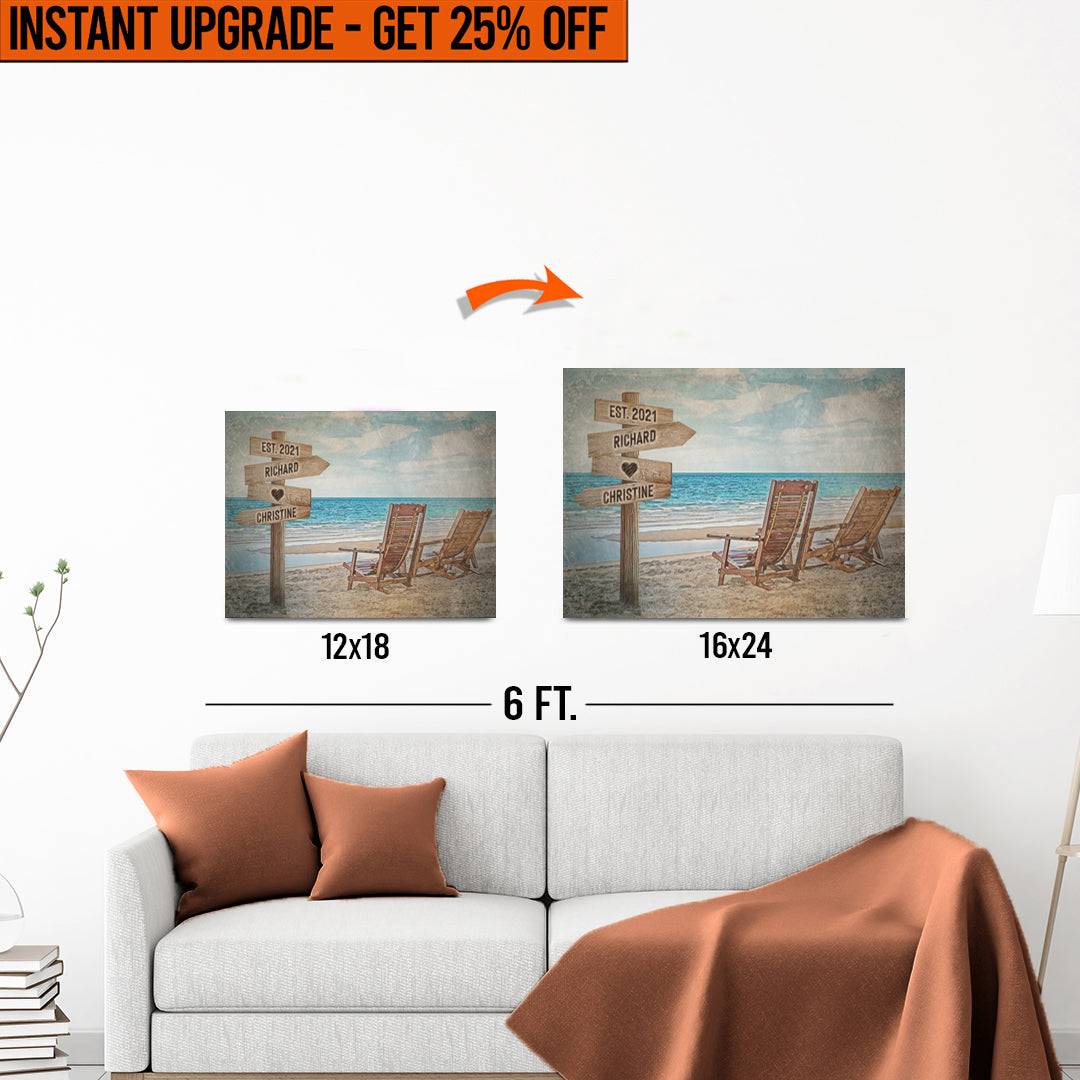 Upgrade Your 12x18 Inches 'Beach Couple Names' Canvas to 16x24 Inches on sale at MyriadMart