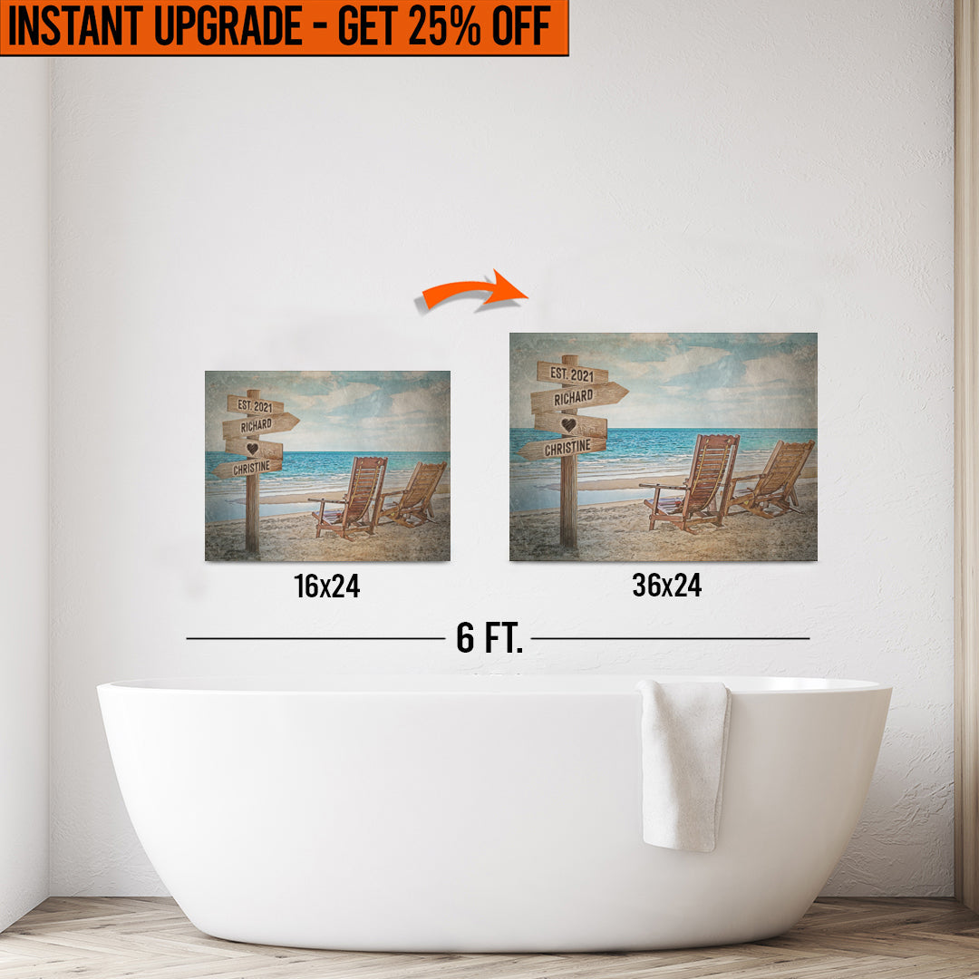 Upgrade Your 24x16 Inches 'Beach Couple Names' Canvas To 36x24 Inches on sale at MyriadMart