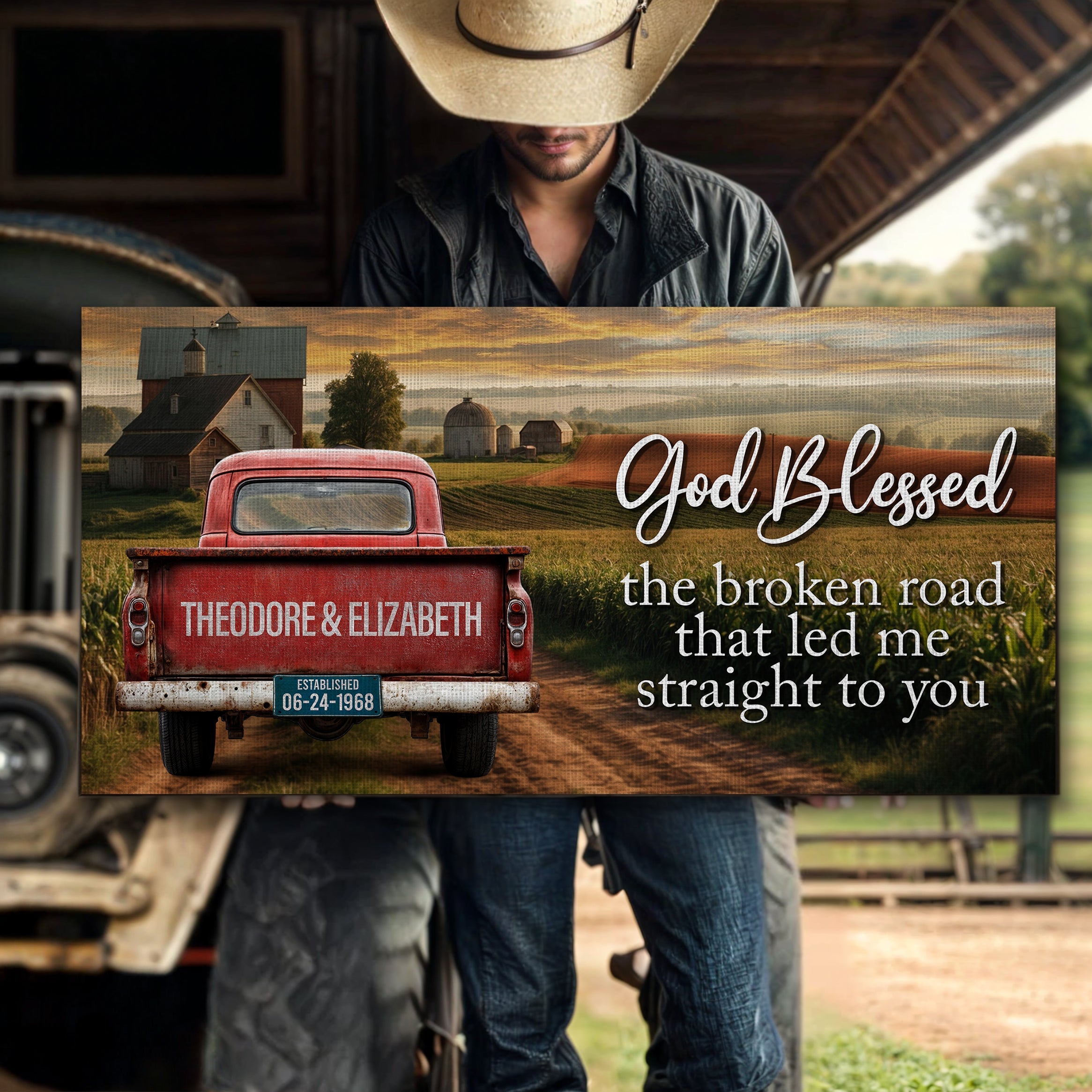 Custom Vintage Truck Couple Sign on sale at MyriadMart