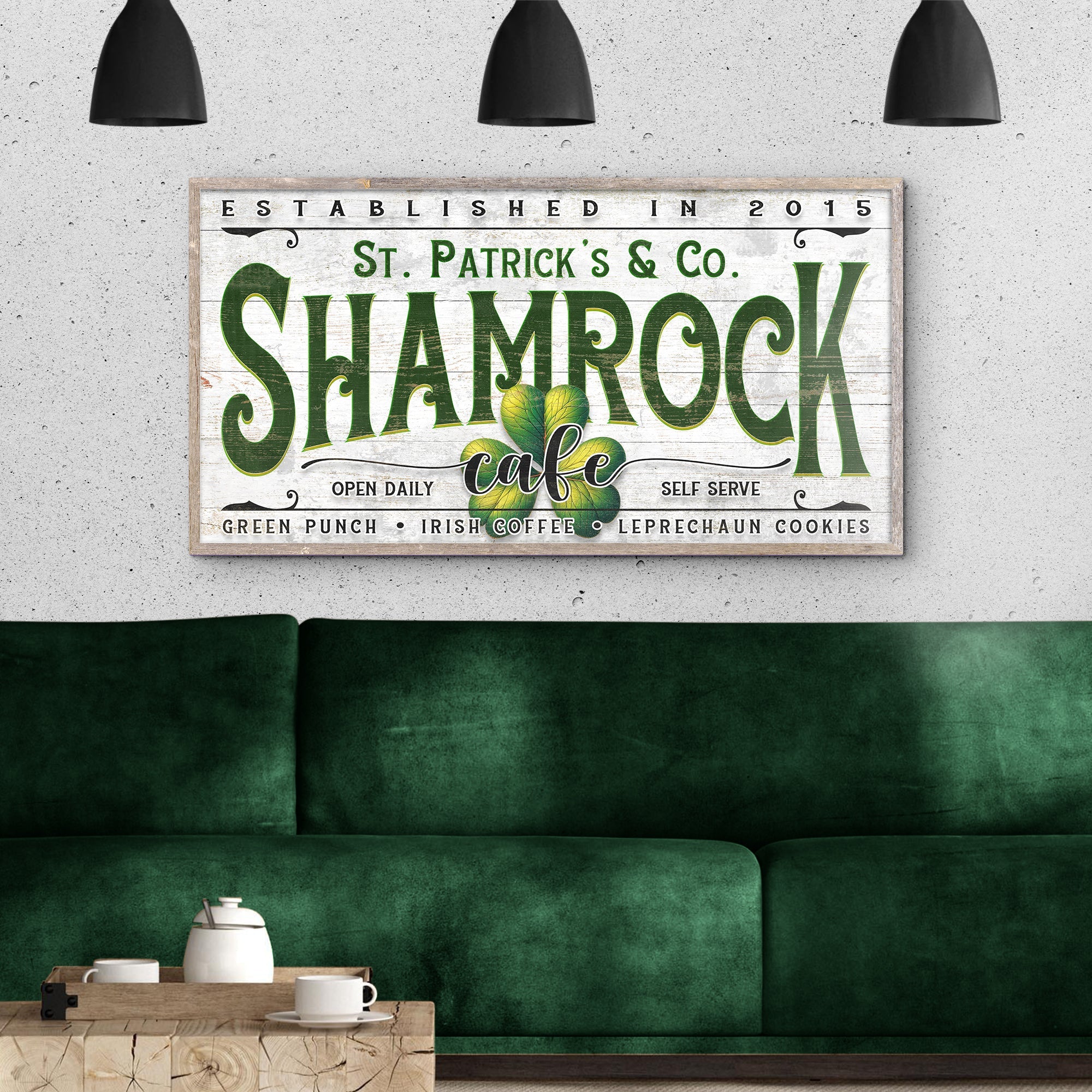 Custom Shamrock Cafe Sign on sale at MyriadMart