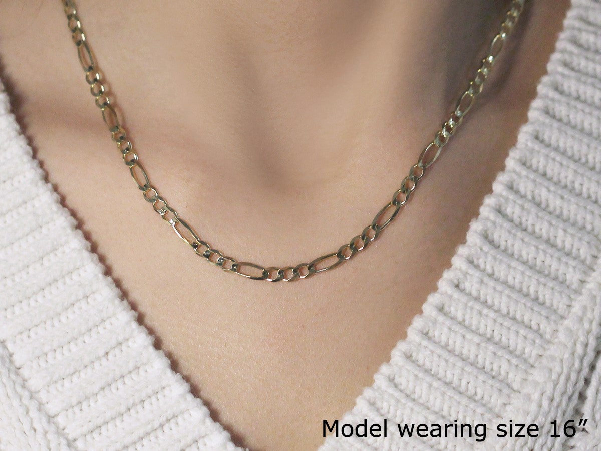 3.8mm 14k Yellow Gold Solid Figaro Chain on sale at MyriadMart