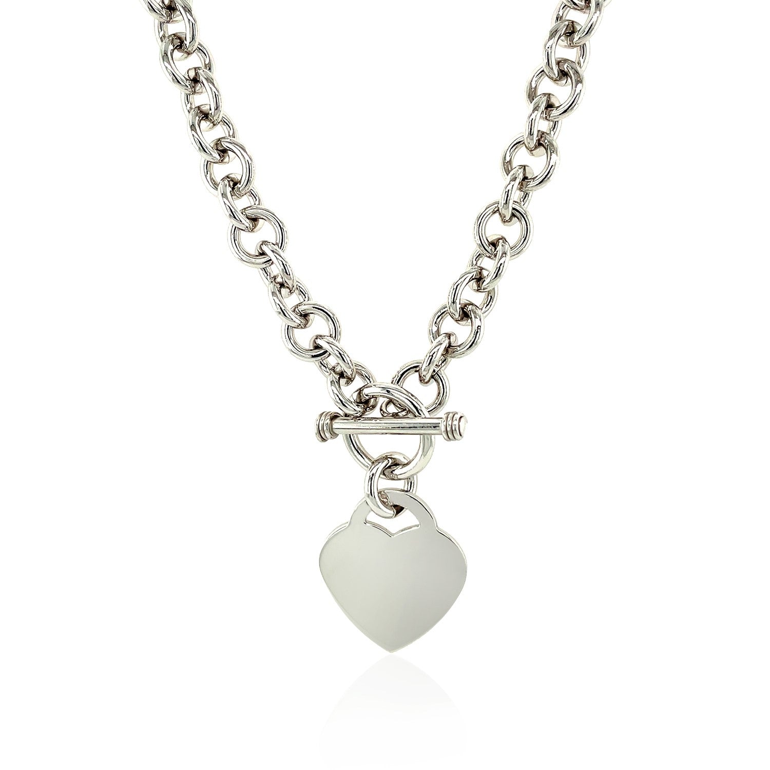 Sterling Silver Rolo Chain with a Heart Toggle Charm and Rhodium Plating on sale at MyriadMart