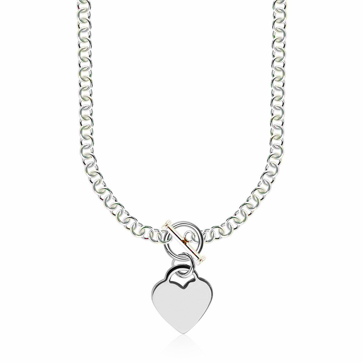 Sterling Silver Rhodium Plated Rolo Chain Necklace with a Heart Toggle Charm on sale at MyriadMart