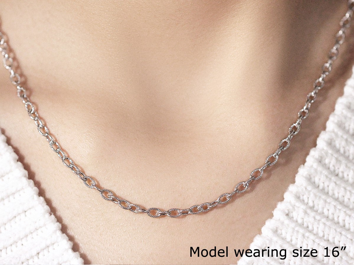 3.5mm 14k White Gold Pendant Chain with Textured Links on sale at MyriadMart