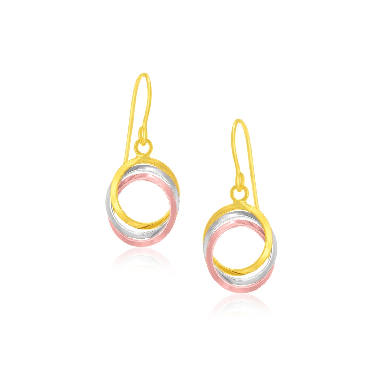 14k Tri-Color Gold Open Entwined Ring Earrings on sale at MyriadMart