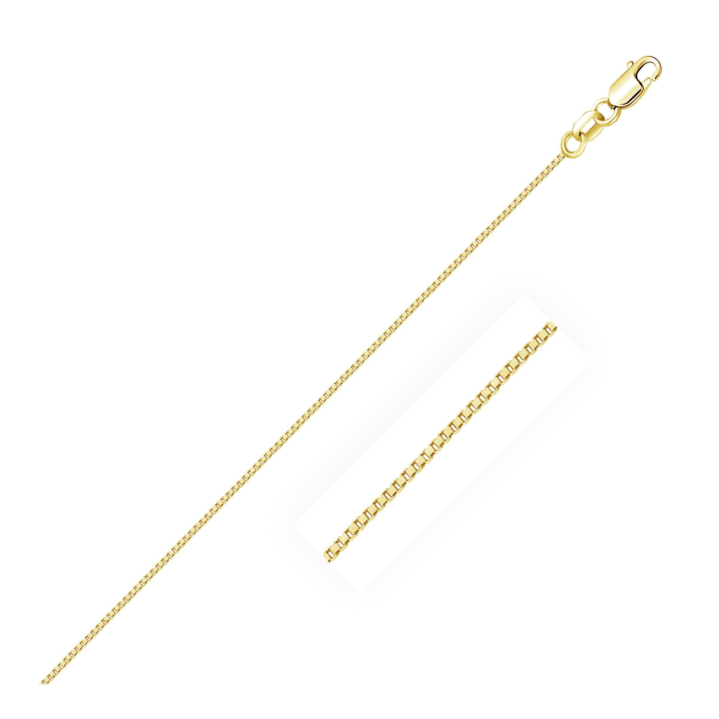 14k Yellow Gold Classic Box Chain 0.6mm on sale at MyriadMart
