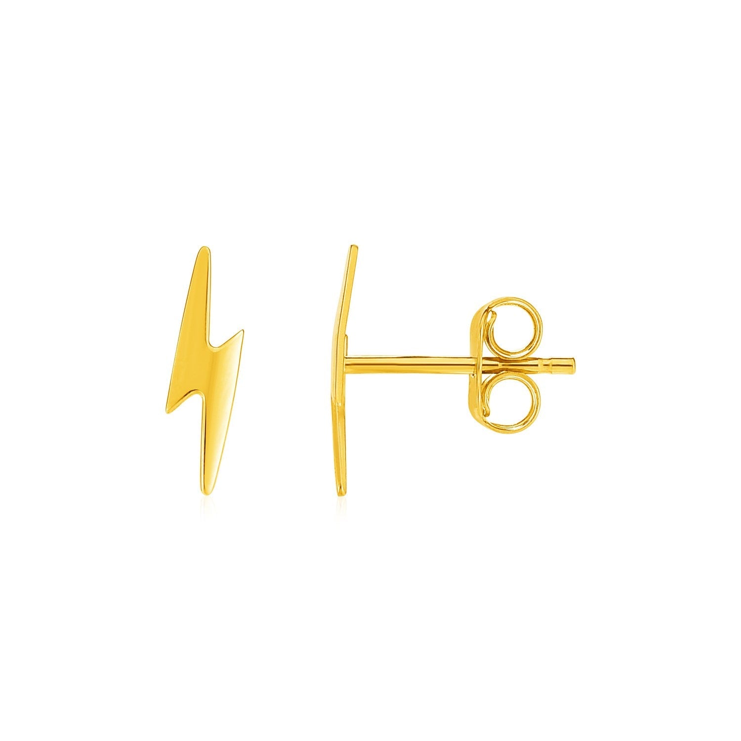 14k Yellow Gold Post Earrings with Lightning Bolts on sale at MyriadMart