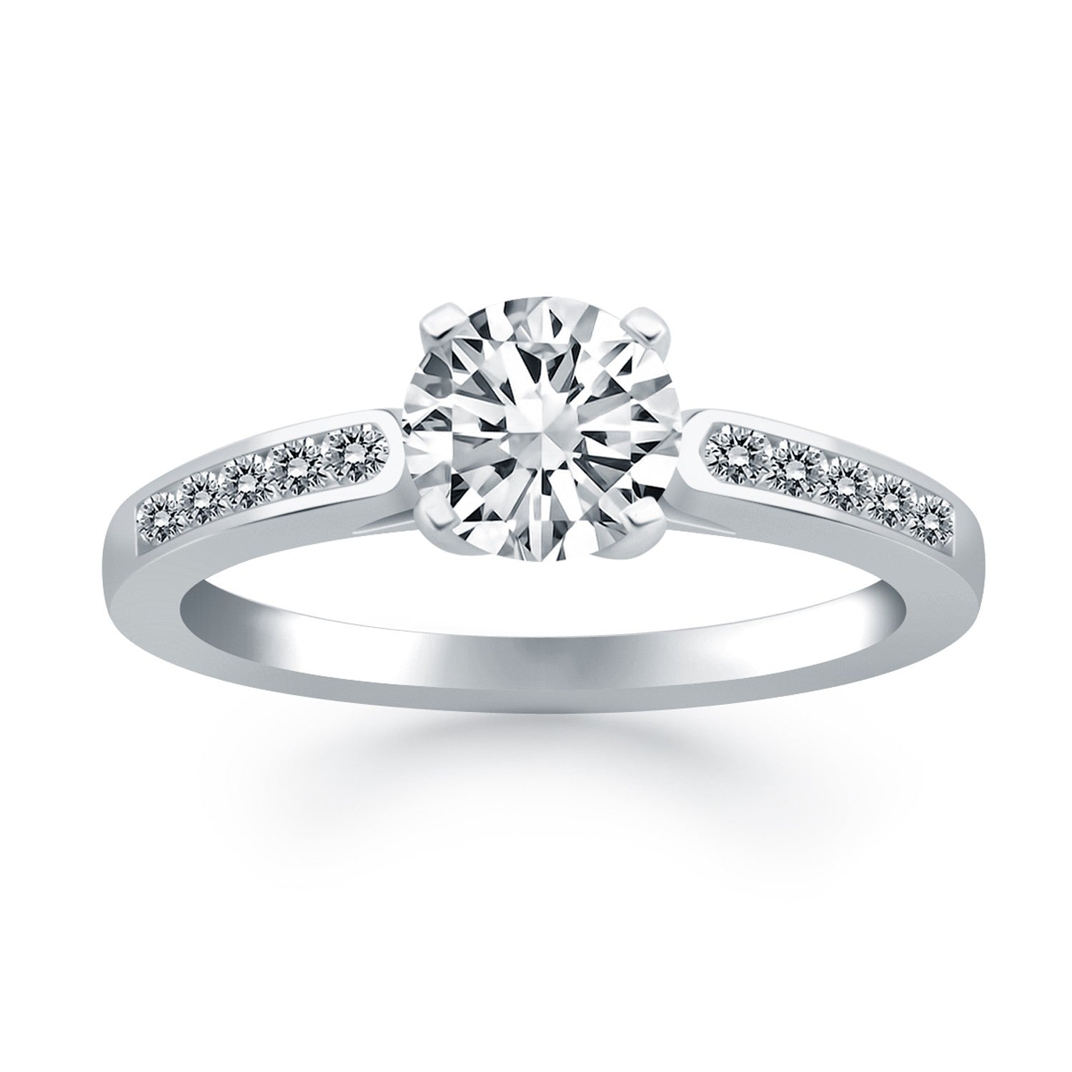 14k White Gold Diamond Channel Cathedral Engagement Ring on sale at MyriadMart