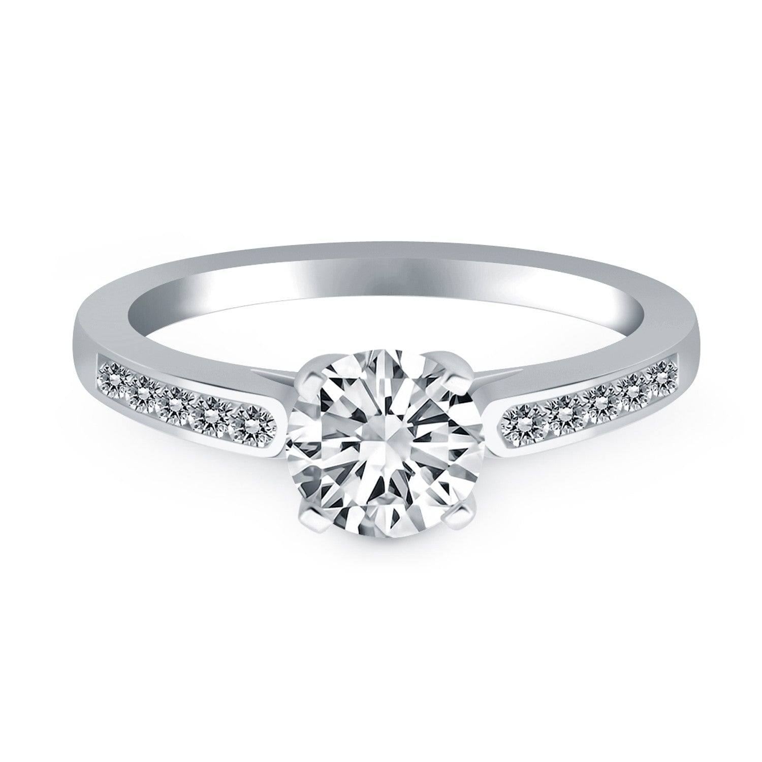 14k White Gold Diamond Channel Cathedral Engagement Ring on sale at MyriadMart