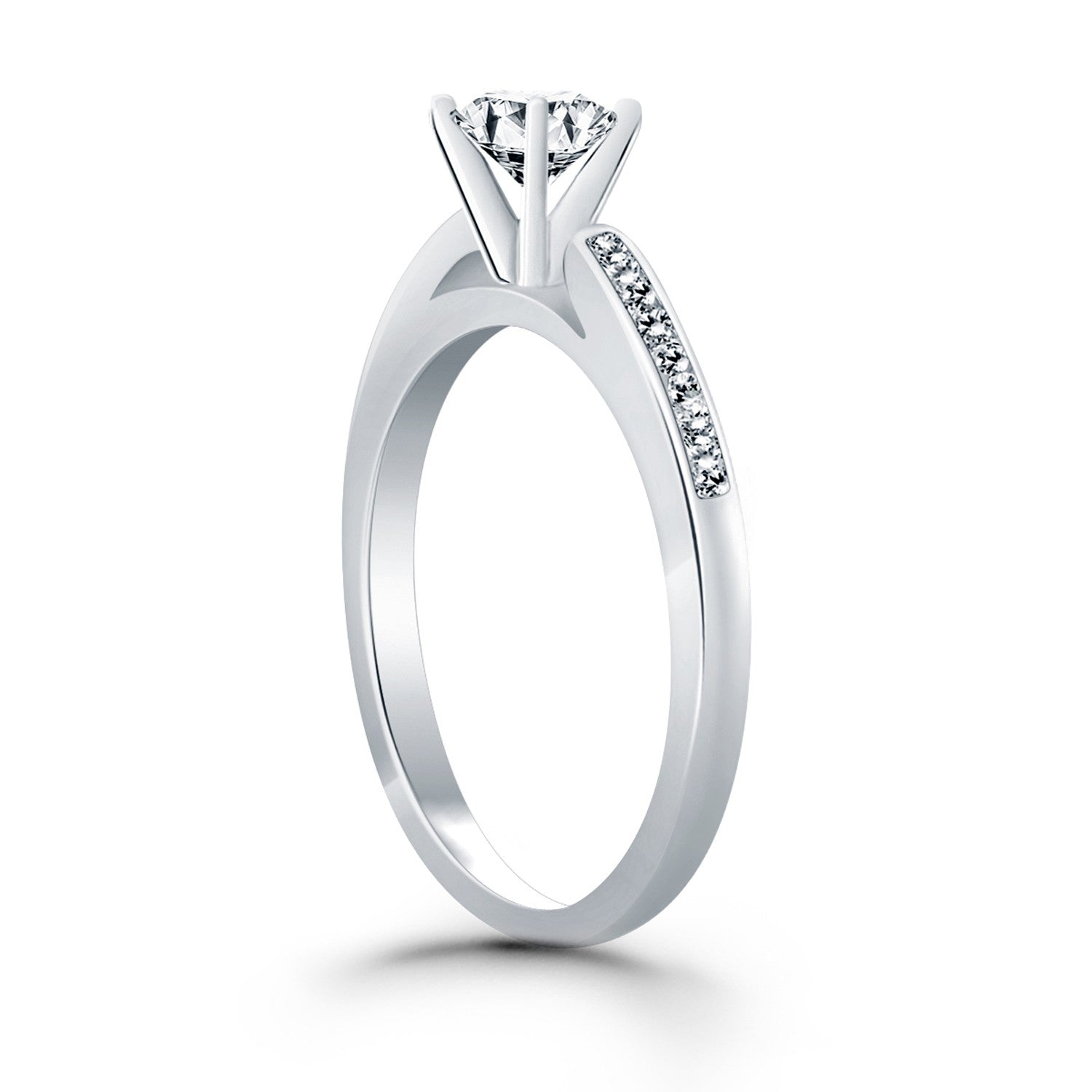 14k White Gold Diamond Channel Cathedral Engagement Ring on sale at MyriadMart
