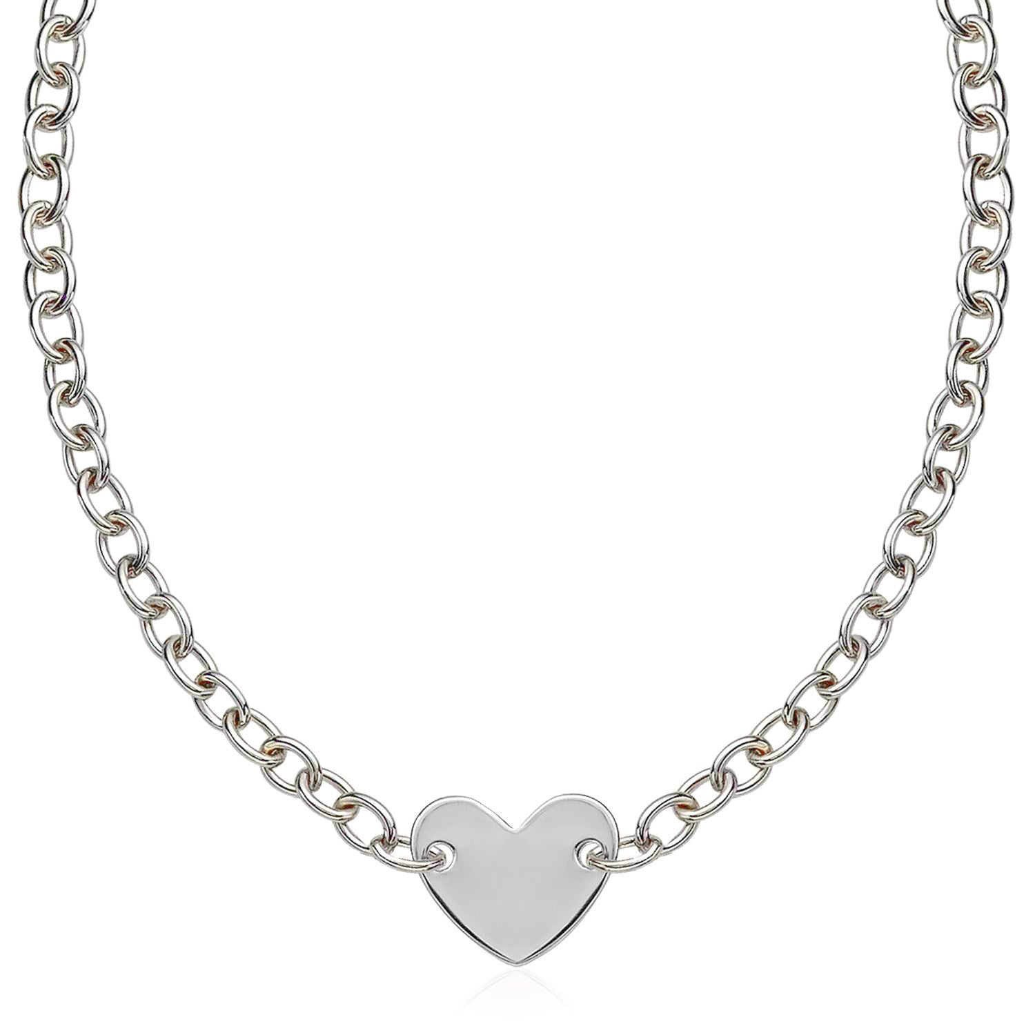 Sterling Silver Rhodium Plated Chain Bracelet with a Flat Heart Motif Station on sale at MyriadMart