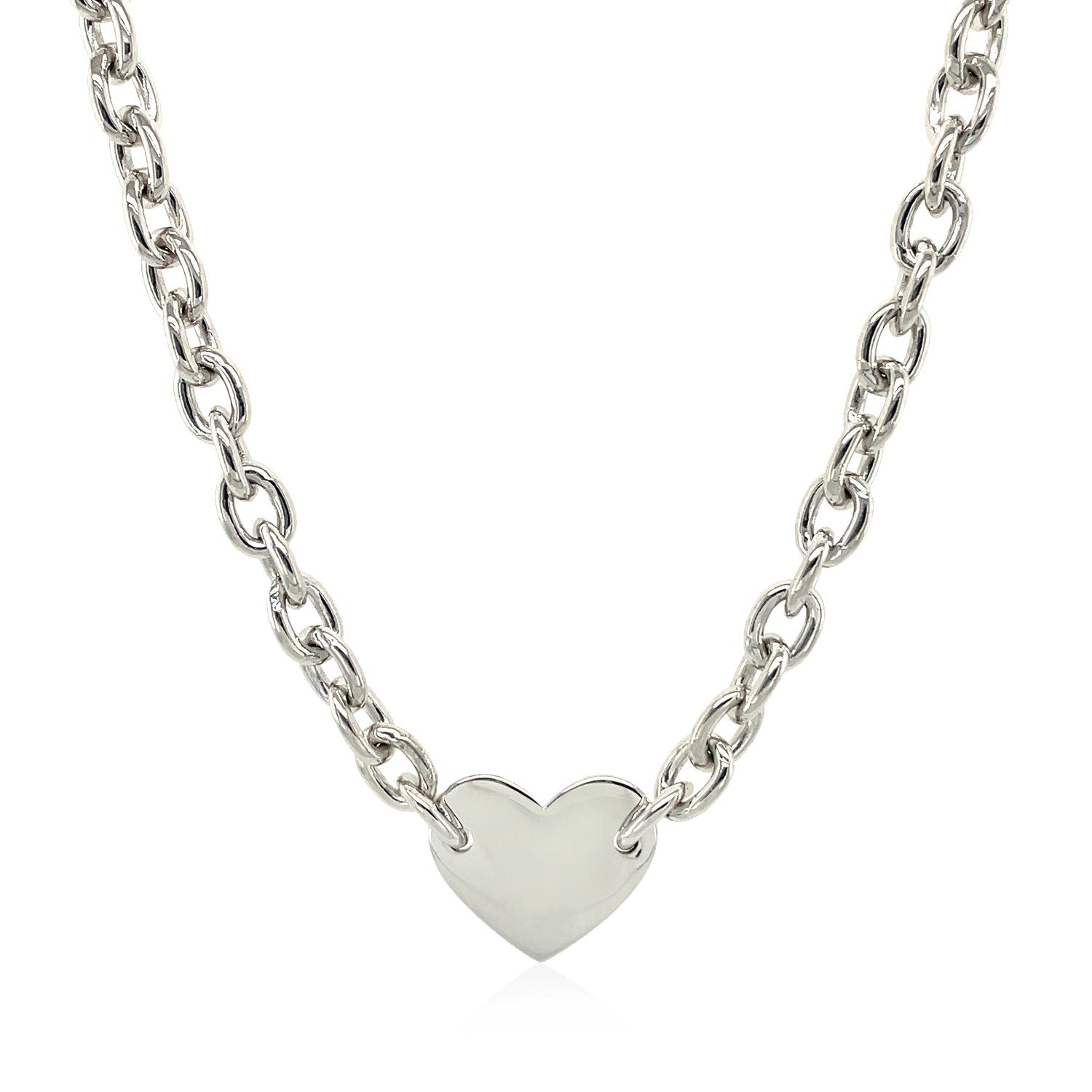 Sterling Silver Rhodium Plated Chain Bracelet with a Flat Heart Motif Station on sale at MyriadMart