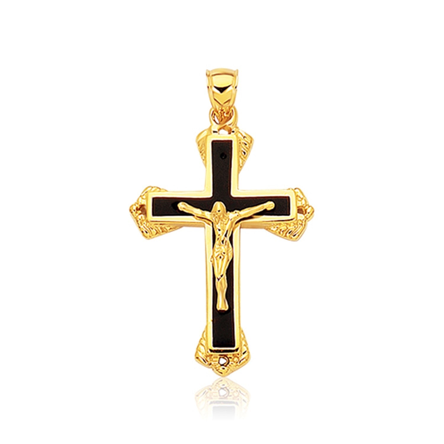 14k Yellow Gold Black Onyx Cross Pendant on sale at MyriadMart